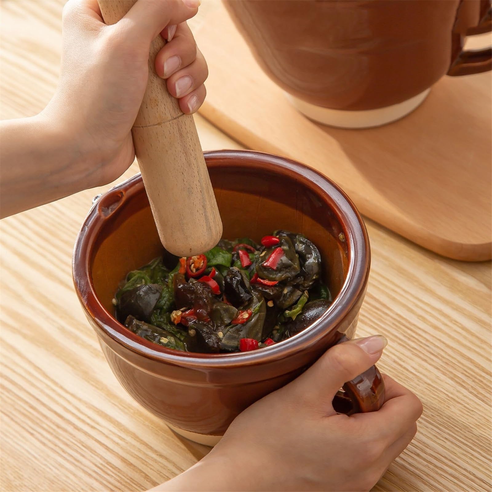 Pratico Mortaio in ceramica con ciotola e pestello for la frantumazione di medicinali for spezie aglio