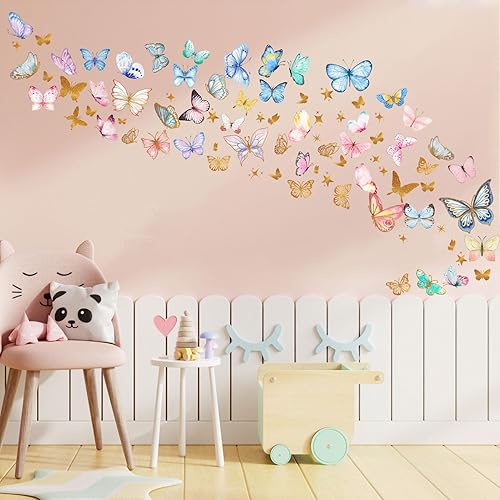 Miniatura 5 de Calcomanías de pared que brillan en la oscuridad - Adhesivos de mariposas luminosas, calcomanías autoadhesivas removibles coloridas para dormitorio