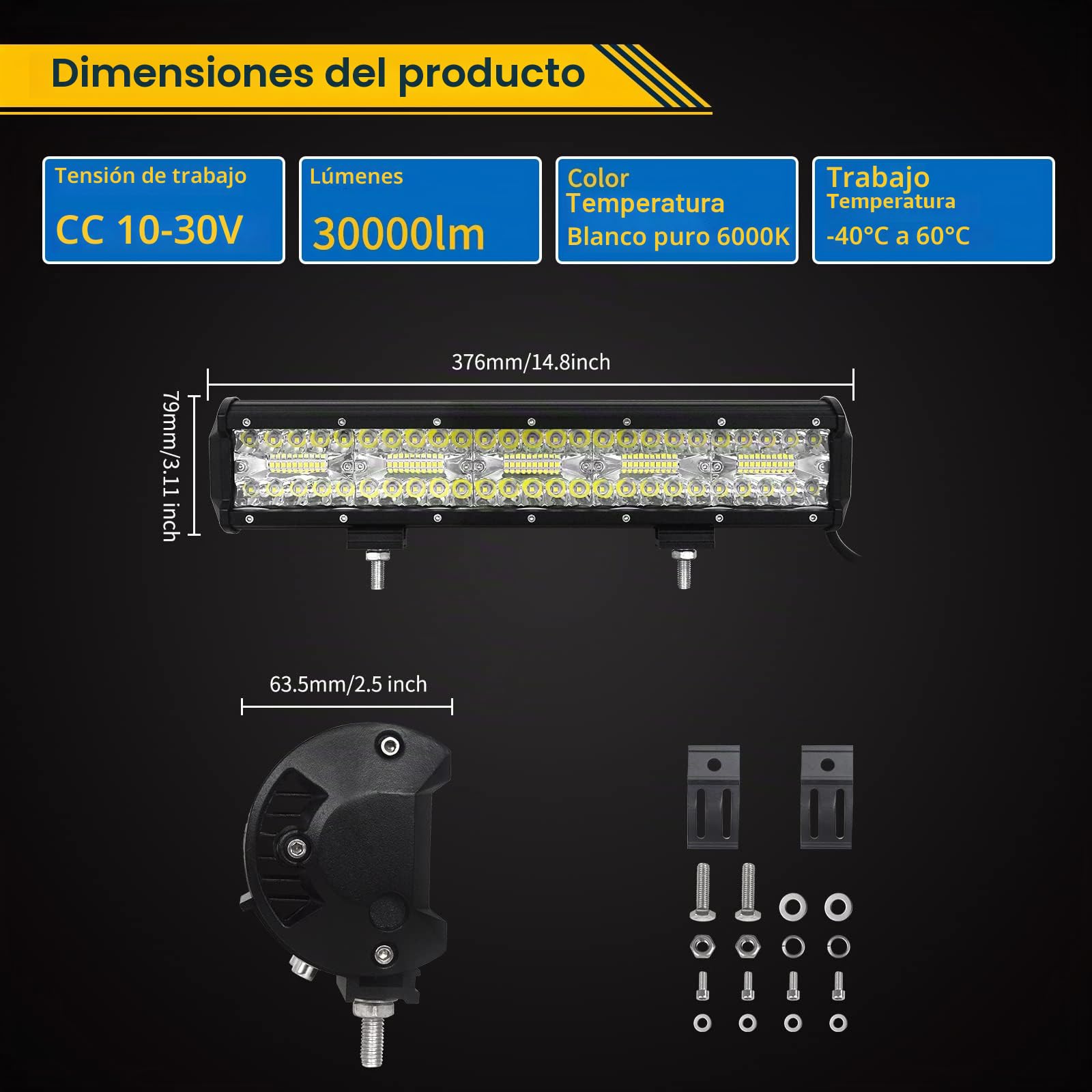 Willpower Barra Led 4x4 15 pulgadas 38cm 300W Barra de Luz LED 12V 24V IP67 Impermeable Largo Alcance Faro Led Trabajo Focos Led 6000k para 4x4 Tractor Coche Camion Barco con Arnés de Cableado
