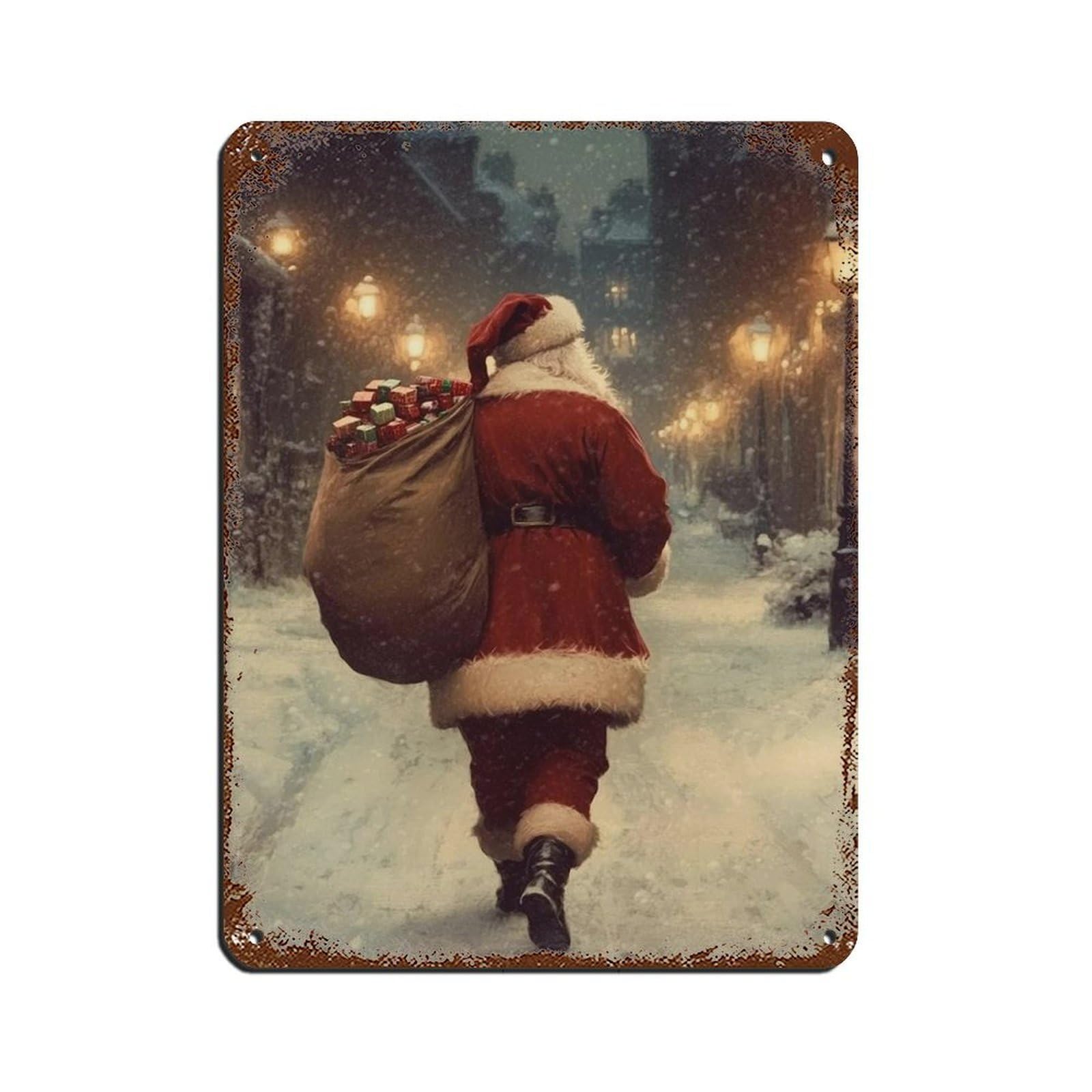 Santa Claus Is Coming to Town,Vintage Christmas Art Retro Poster Metal Tin Sign Chic Art Retro Iron Painting Bar People Cave Cafe Family Garage Poster Wall Decoration 12x16inch(30x40cm)