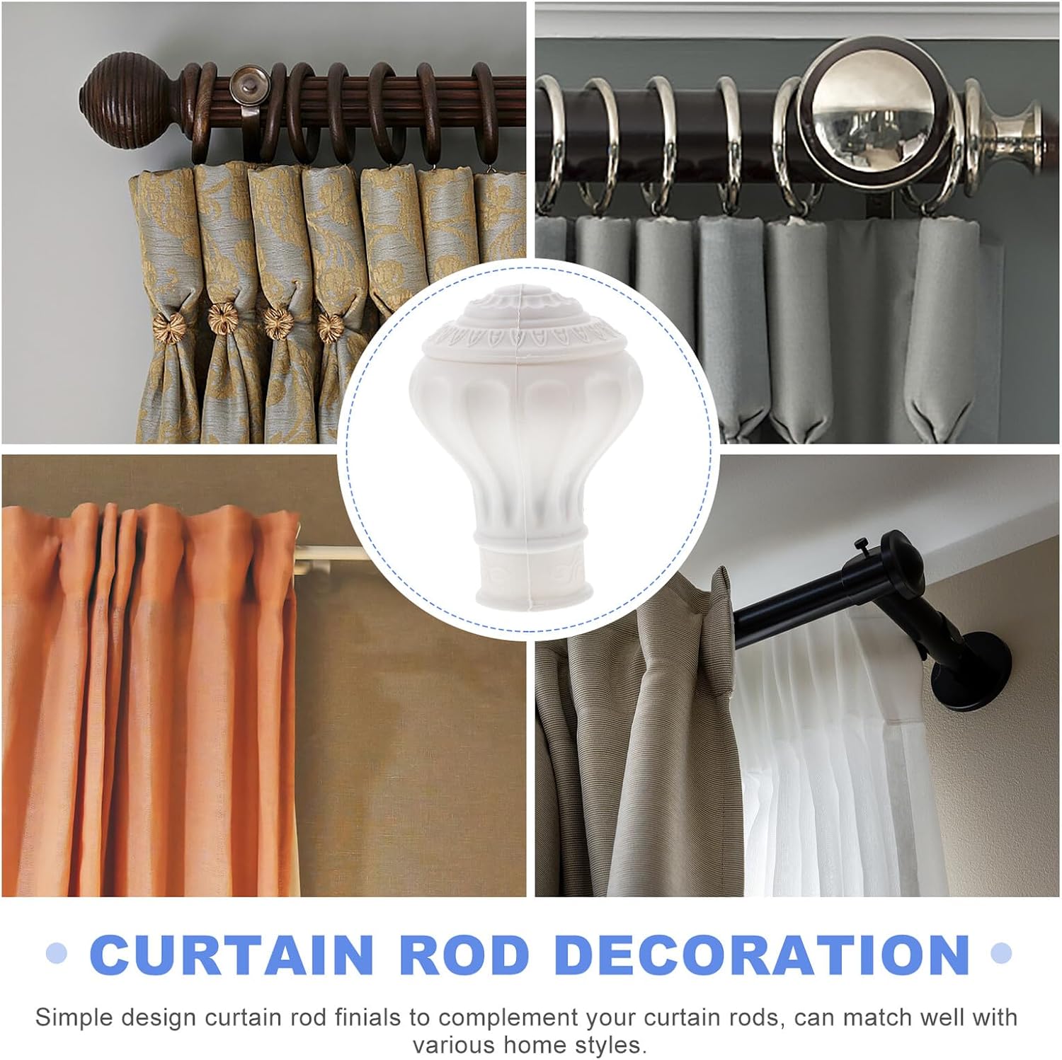 12pcs Plastic Curtain Rod Finials End Caps Decorative Window Pole Ends for Home Office Hotel Roman Rod Accessories