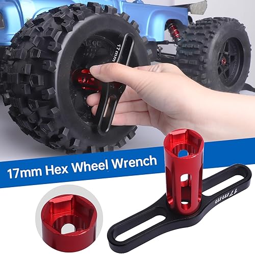 Miniatura 4 de Bandeja de tornillos RC de aluminio y llave de rueda de 0.669 in y llave hexagonal cruzada pequeña, juego de herramientas de reparación RC para 1/24