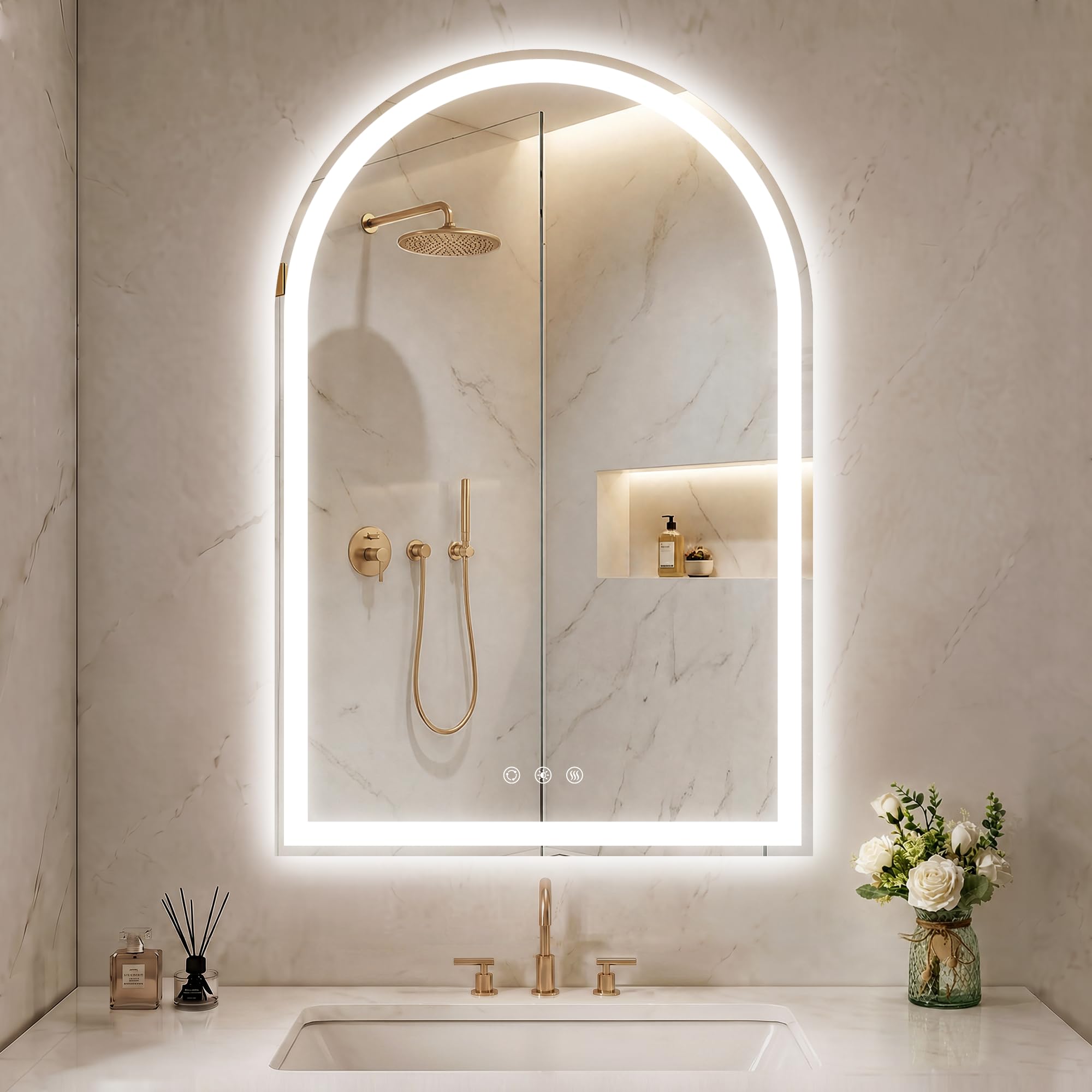 OUMUSU 24"x36" Arched LED Lighted Bathroom Mirror with Lights
