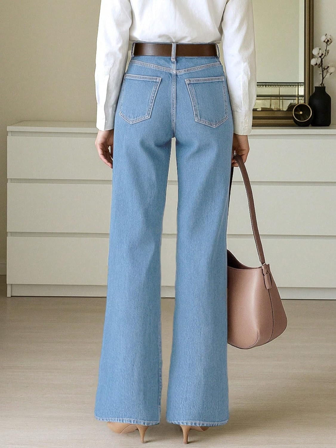 Baggy Jeans Women, Denim Straight Leg Pants, Elegant Wide Trousers