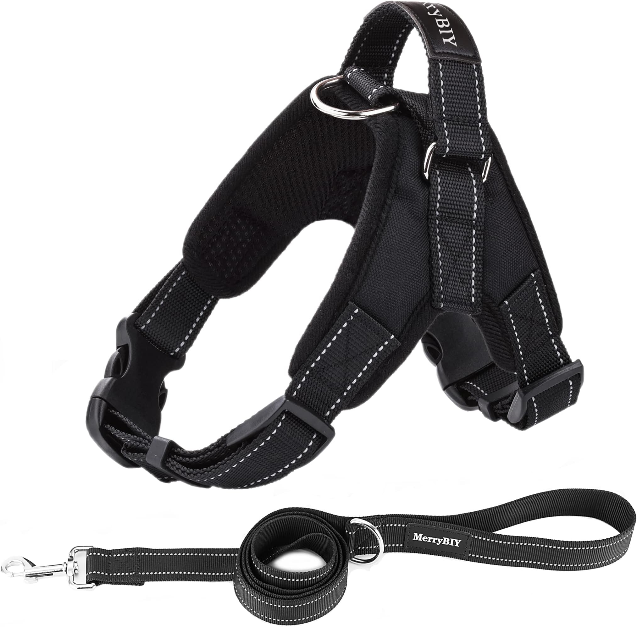 MerryBIY Big Dog No Pull Chest Harness Vest Adjustable Soft Padded Breathable Saddle Style with Handle for Dogs Pets Outdoor Walking Trainning Sport Safety Collar Harness (Size L, Black)