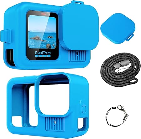 M.G.R.J Silicone Protective Case Cover for Gopro Hero 13, Silicone Sleeve with Lanyard Lens Cap (Blue)