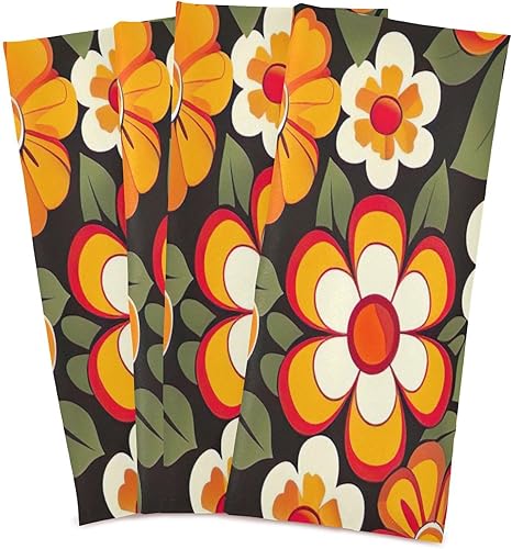 Miniatura 2 de GAIREG Orange Retro Hippie Flowers Dishcloths for Kitchen, 28x18 Inch Absorbent Beach Tea Towels, Set of 4