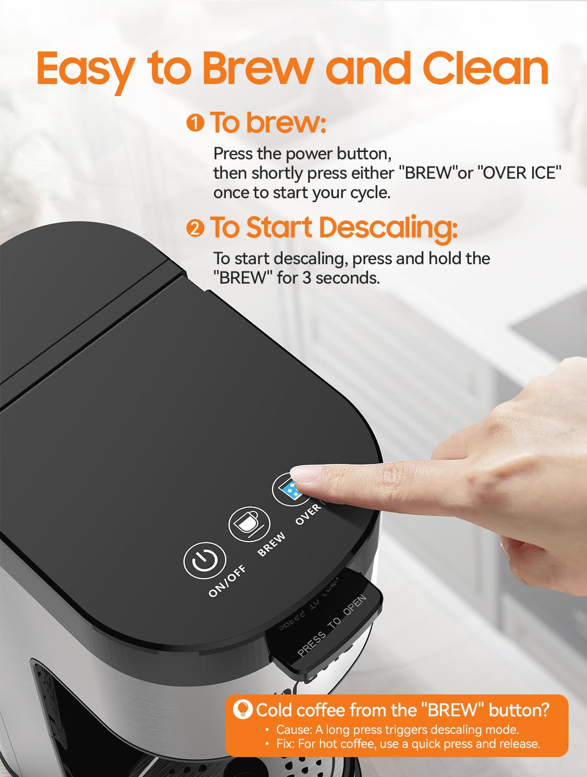 Horavie Single Serve Coffee Maker, Hot and Iced Coffee Maker for K Cup and Ground, 6 to 14 Oz Brew Sizes Single Cup Coffee Maker with Descaling Alert, Ideal for Home, Travel, RV and Dorm,Black — view 6