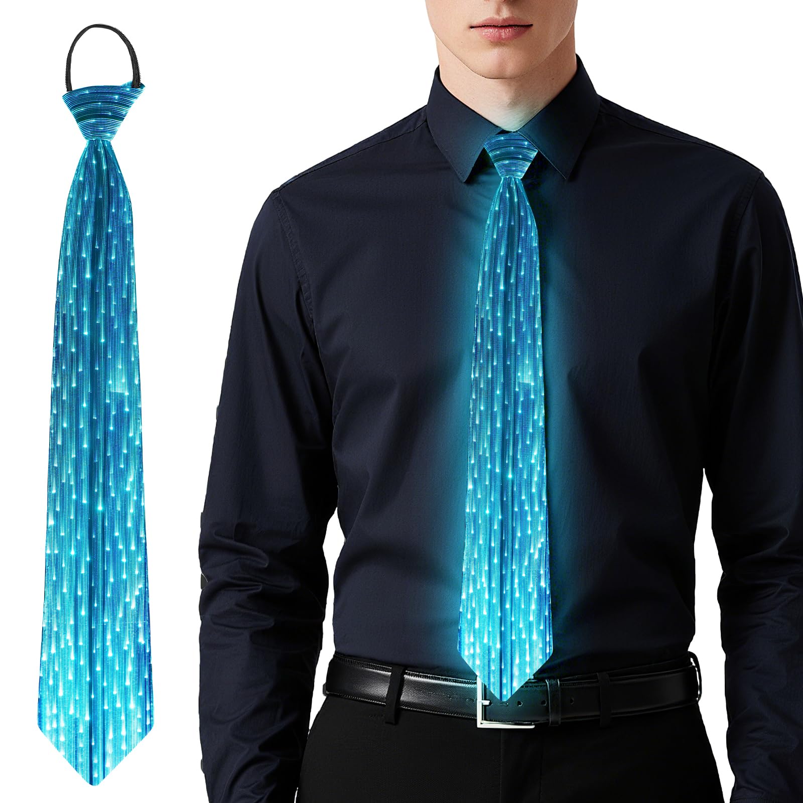 lumisonata Black Tie for Men Light up Pretied 7 Color LED Necktie Formal Business Rave Accessories Wedding Party Neckties