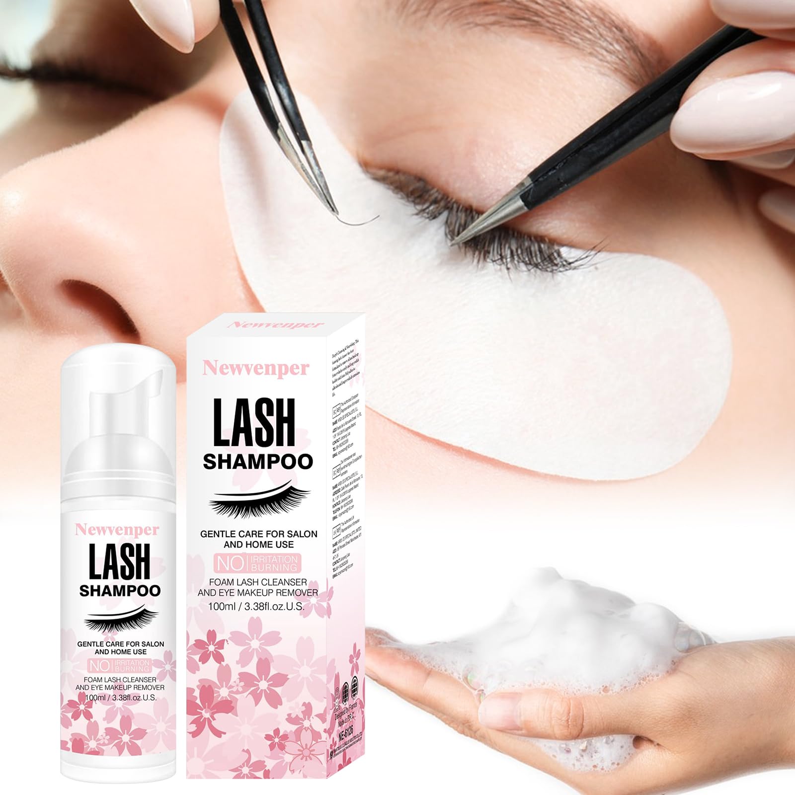 Szampon do rzęs, pianka do rzęs, Cleanser ze szczotką do czyszczenia, środek do przedłużania rzęs, pianka do usuwania pozostałości makijażu, szampon do rzęs do domu i salonu, 100 ml