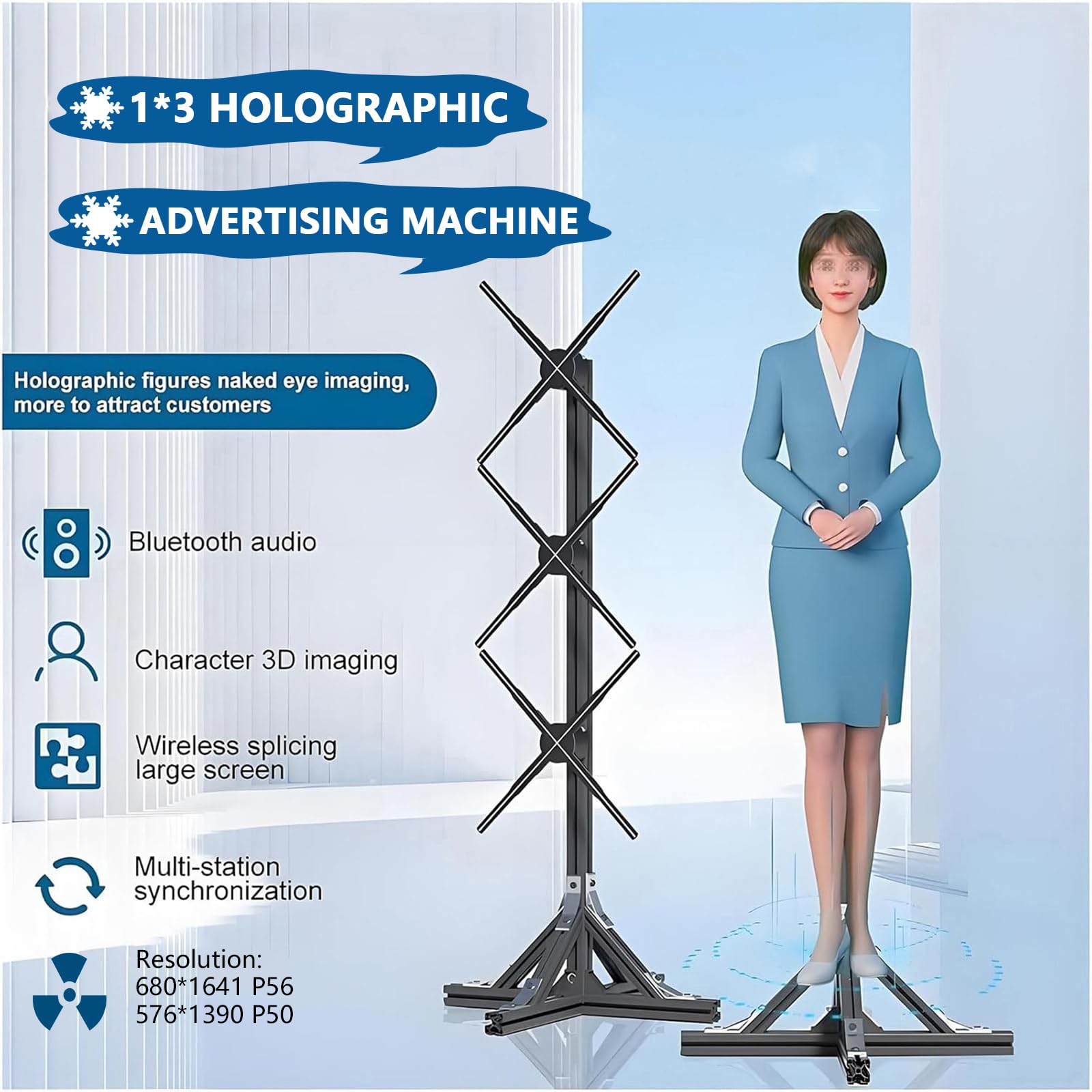 3D Hologram Projector Hologram Indoor Fan Wall with Stand 1X3 Video Animation Advertising Display Wall for Human Size für Werbung,Ausstellung,Geschäft P50