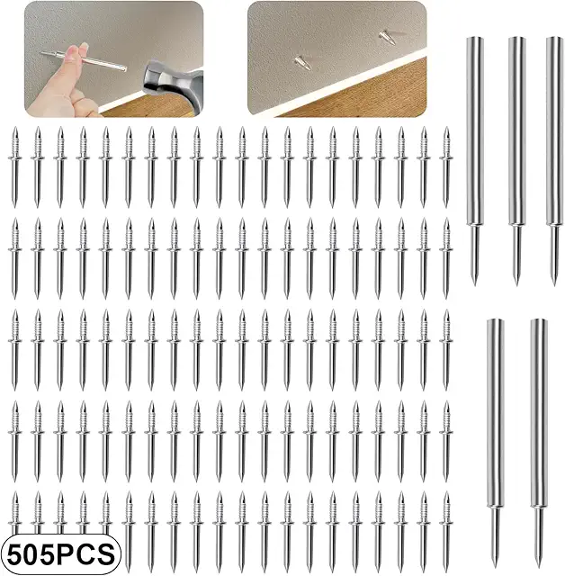 Chiodi a Doppia Testa per Battiscopa - 500 PCS con Strumento - Chiodi a Tre Punte Bricoman