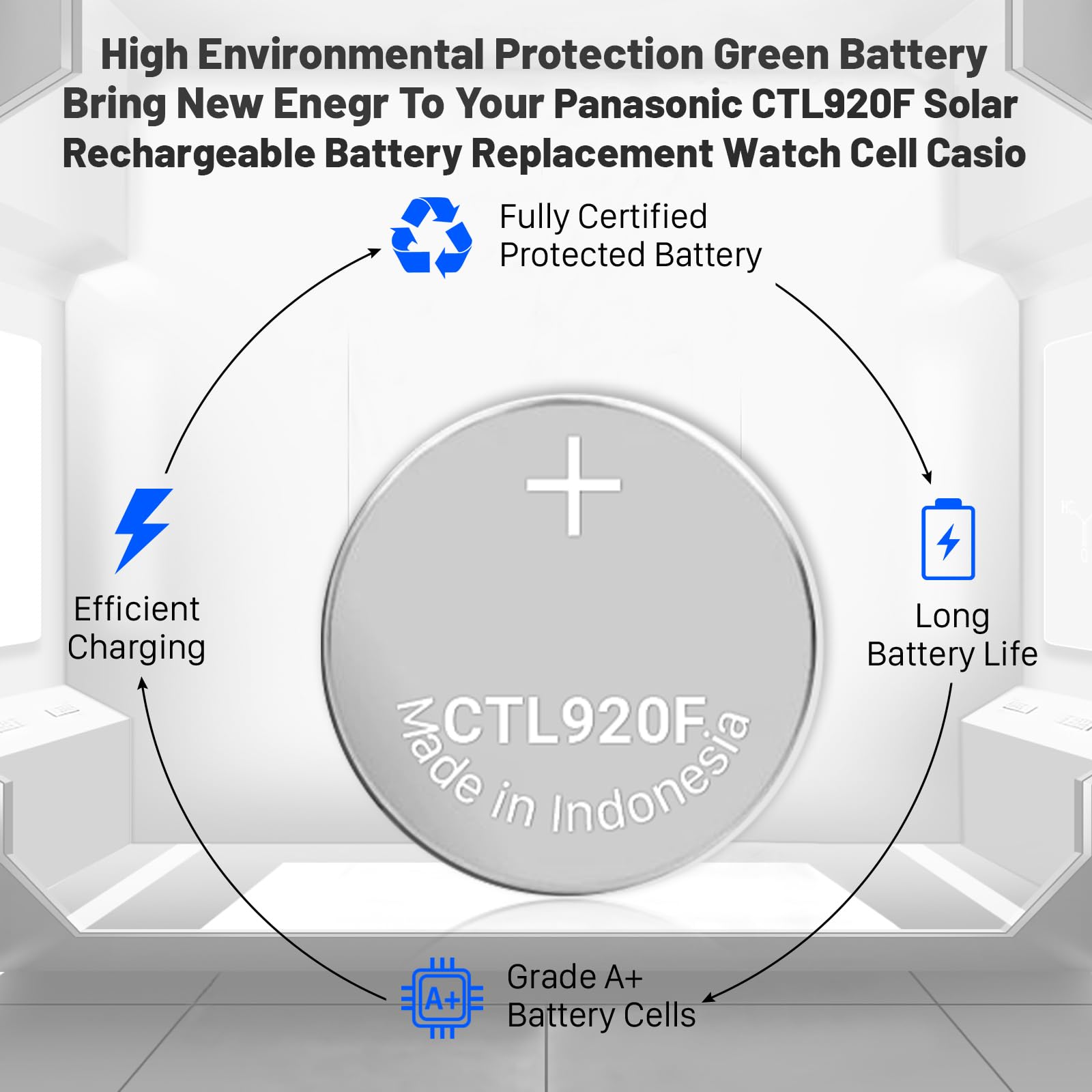 CTL920F - Batteria a energia solare, compatibile con Panasonic CTL920F, batteria solare per orologio Casio
