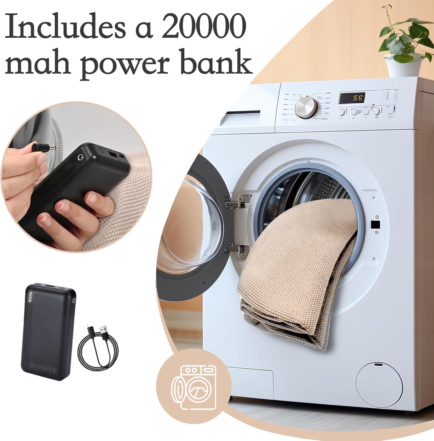 Wearable Heated Blanket Shawl 71" × 43", Includes 1× 20000mAh 22.2W Power Bank, 11 Heating Zones, 3 Heat Levels & 1–6H Timer, - Image 5