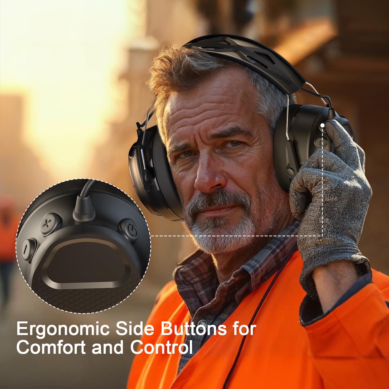 Almohadillas de gel con Bluetooth 5.4 con protección auditiva con batería recargable, 120 horas de reproducción, SNR 30 dB, protección auditiva para cortar el césped, talleres, soplar nieve
