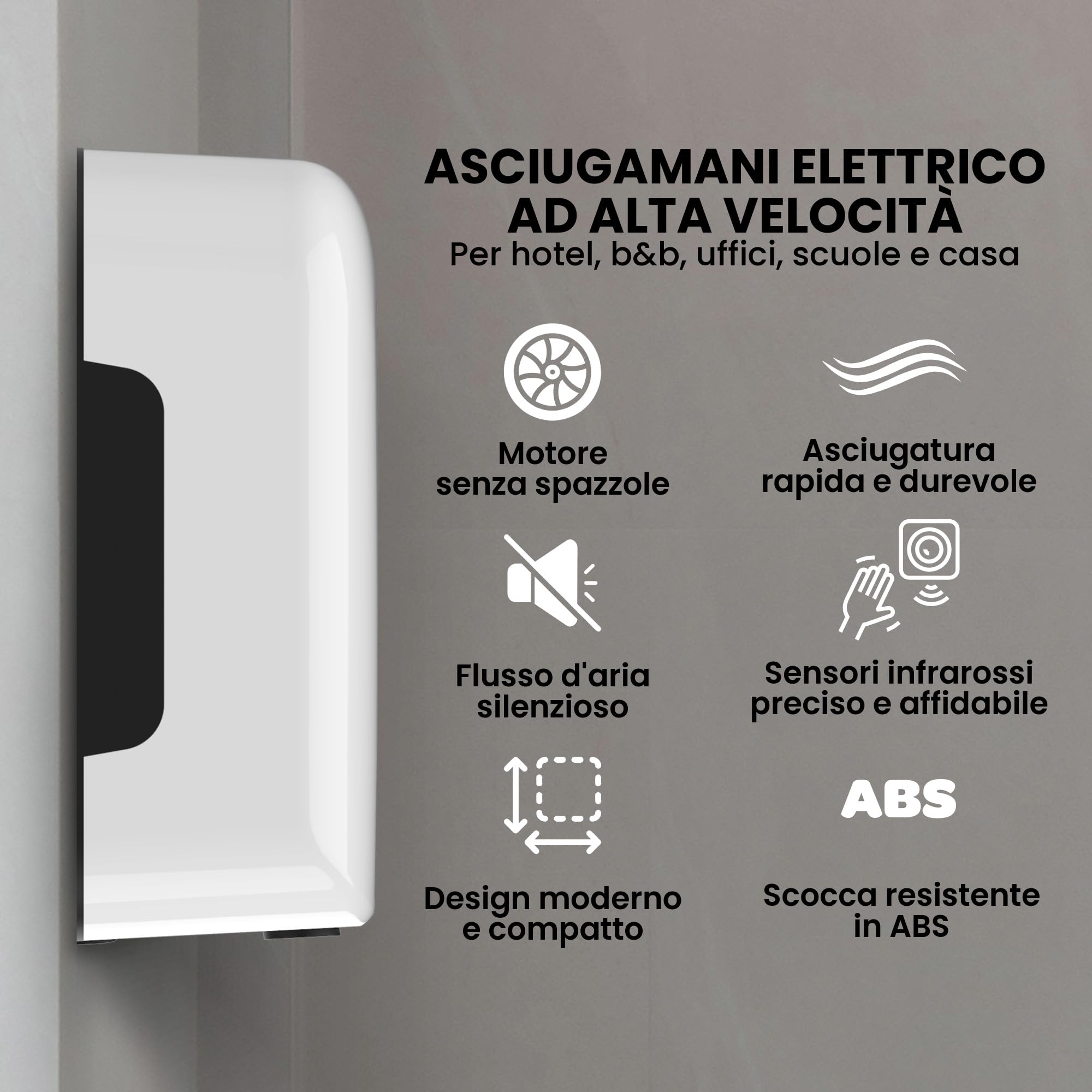 AURA LUXURY COLLECTION Secador de manos automático de alta velocidad con filtro HEPA E11 – Motor DC de larga duración, silencioso, sensor de infrarrojos, protección múltiple, carcasa ABS (blanco)