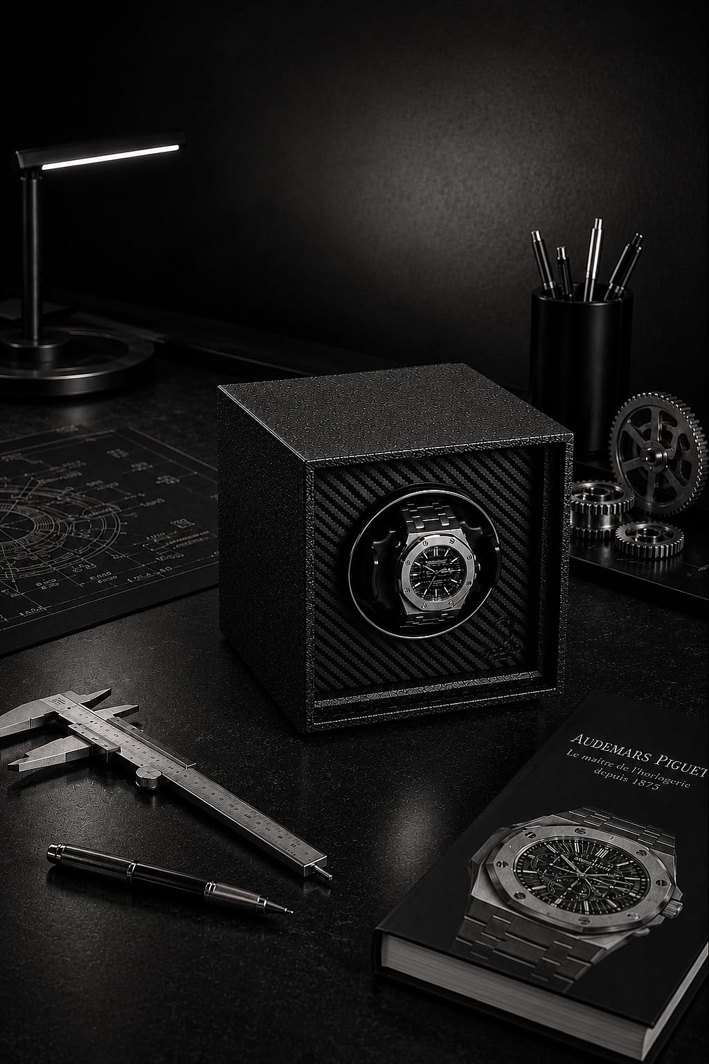MODALO Twist Uhrenbeweger für Automatikuhren 1 Uhr/Watch Winder – leiser Motor, 900 TPD, Massivholz & Leder, Kratzfeste Oberfläche, für Herren und Damen