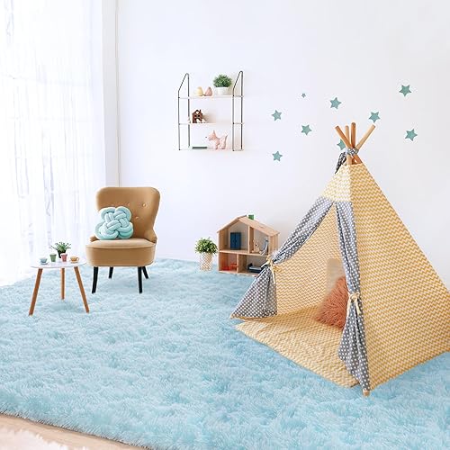 Miniatura 173 de Kelarea Alfombra de área para sala de estar, 3 x 5, antideslizante, color azul turquesa, esponjosa, suave, alfombra de felpa peluda para dormitorio