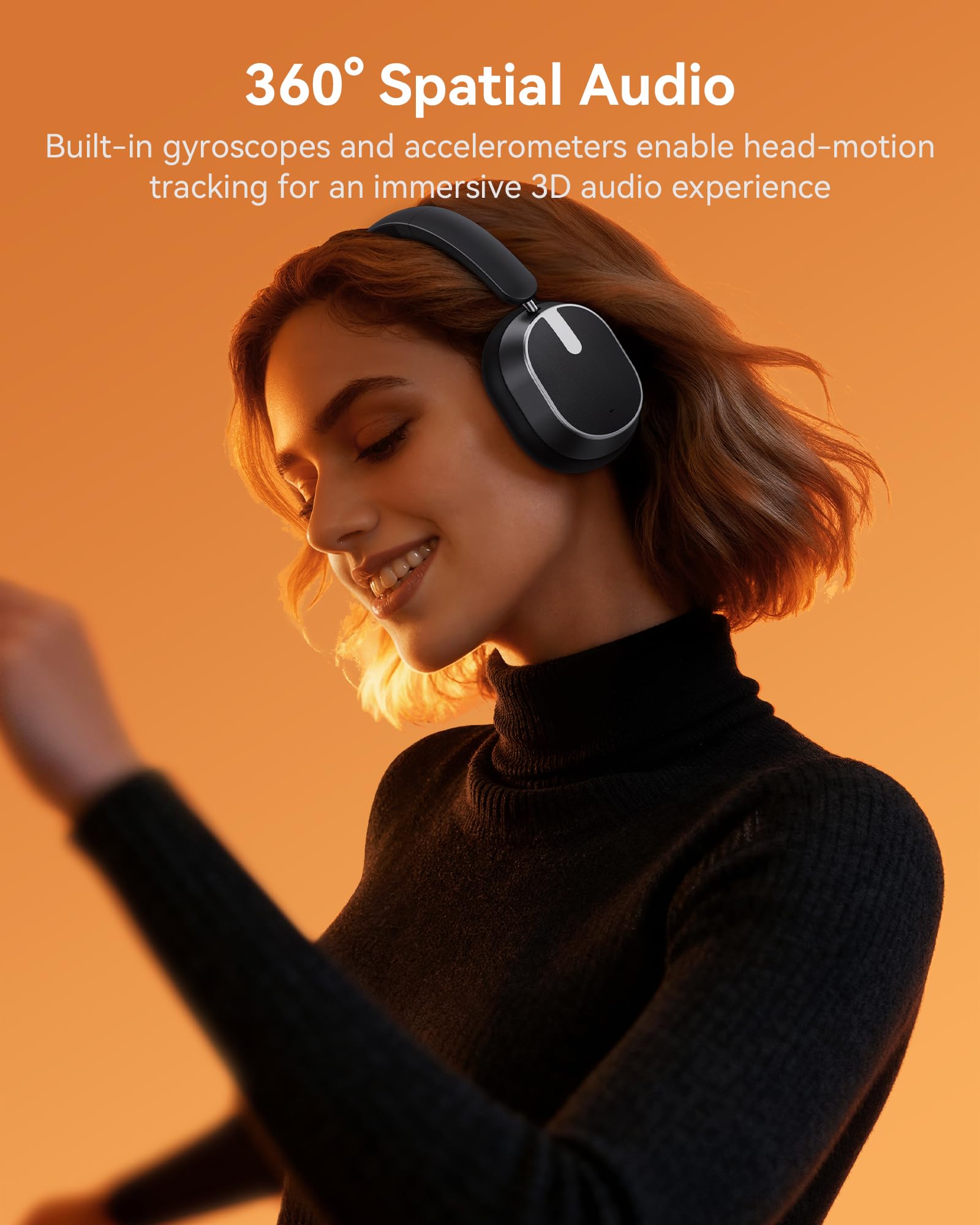 bmani Hybrid Active Noise Cancelling Headphones,120H Playtime Wireless Headphones Bluetooth 6.0 with Power Display, 6-Mic ENC Calls, 360° Spatial Audio Over Ear Headphones Headset for Travel Game — view 5