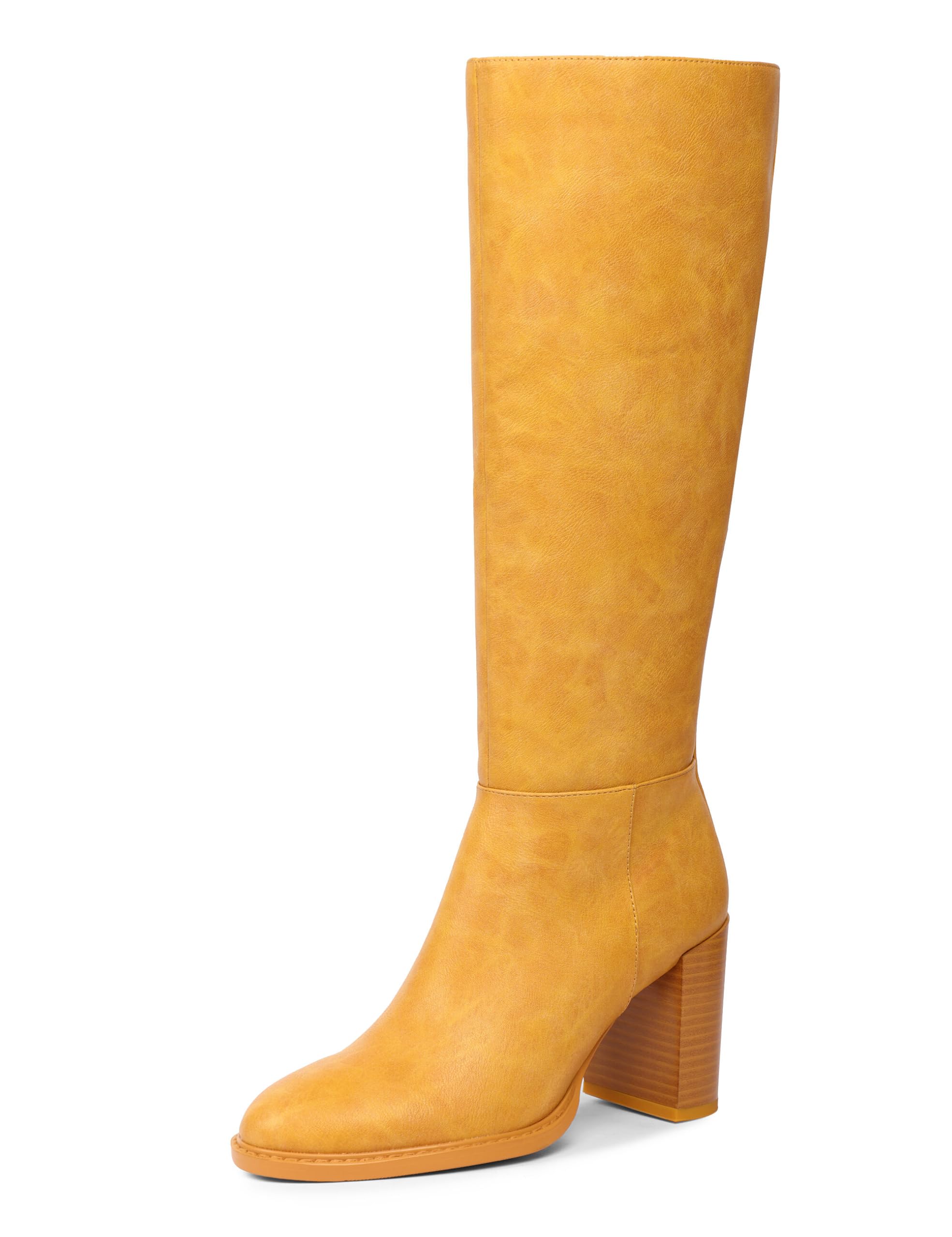Womens Knee High Boots Square Toe Chunky Block Heel Long Boots for Women Side Zipper Comfort Tall Boots