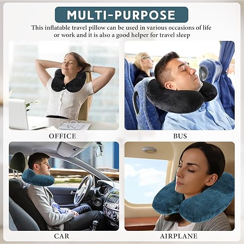 Vista 47 de Sintuff 2 almohadas inflables de viaje con bolsa compacta y terciopelo con los ojos vendados, almohada inflable para el cuello del avión, cojín Gris