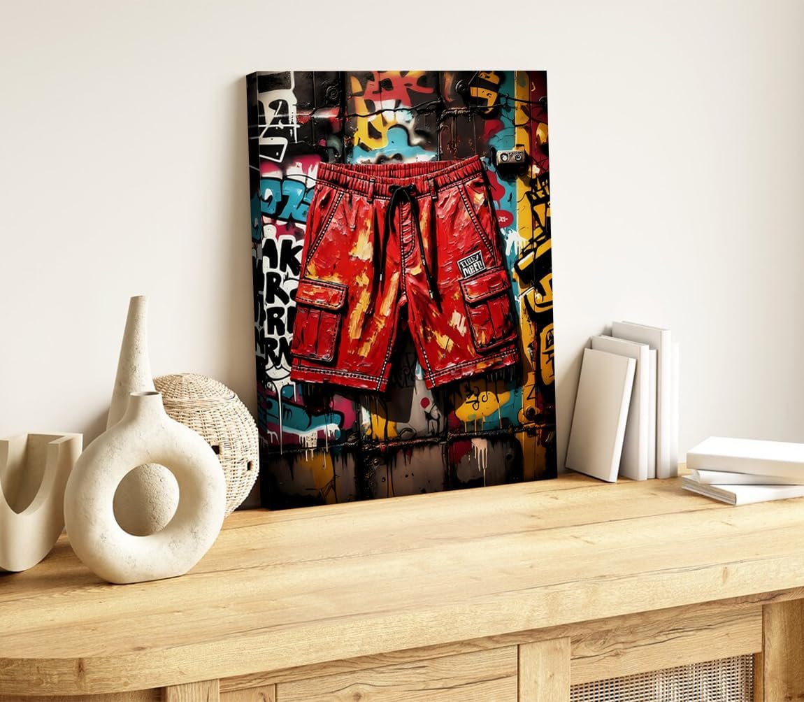 Boxing Graffiti Wall Art Prints,Retro Boxing Gloves,Punching Bag,Boxing Shorts Canvas Prints,Framed Sport Wall Decor Street Art Poster for Man Cave Boys Room Office Decor Set of 3 (12"x16"