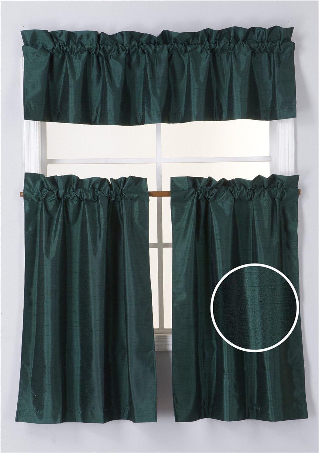 Elegant Home Collection 3 Piece Solid Color Faux Silk Blackout Kitchen Window Curtain Set with Tiers and Valance Solid Color Lined Thermal Blackout Drape Window Treatment Set #K3 (Gold)