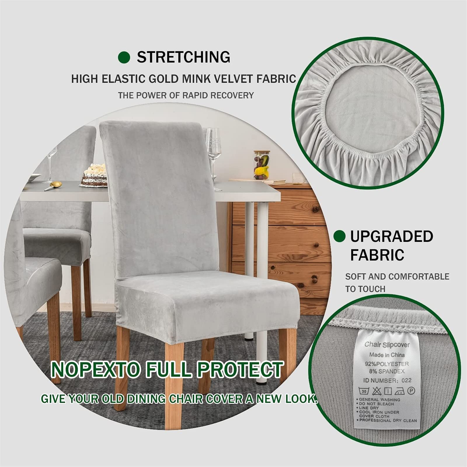Coprisedia con Schienale Elasticizzate, Copertura della Sedia, Coprisedili da Pranzo Antiscivolo Rimovibile, Fodere Sedie con Schienale, Decorazione per Matrimoni, Banchetti (Set di 6,Grigio chiaro)