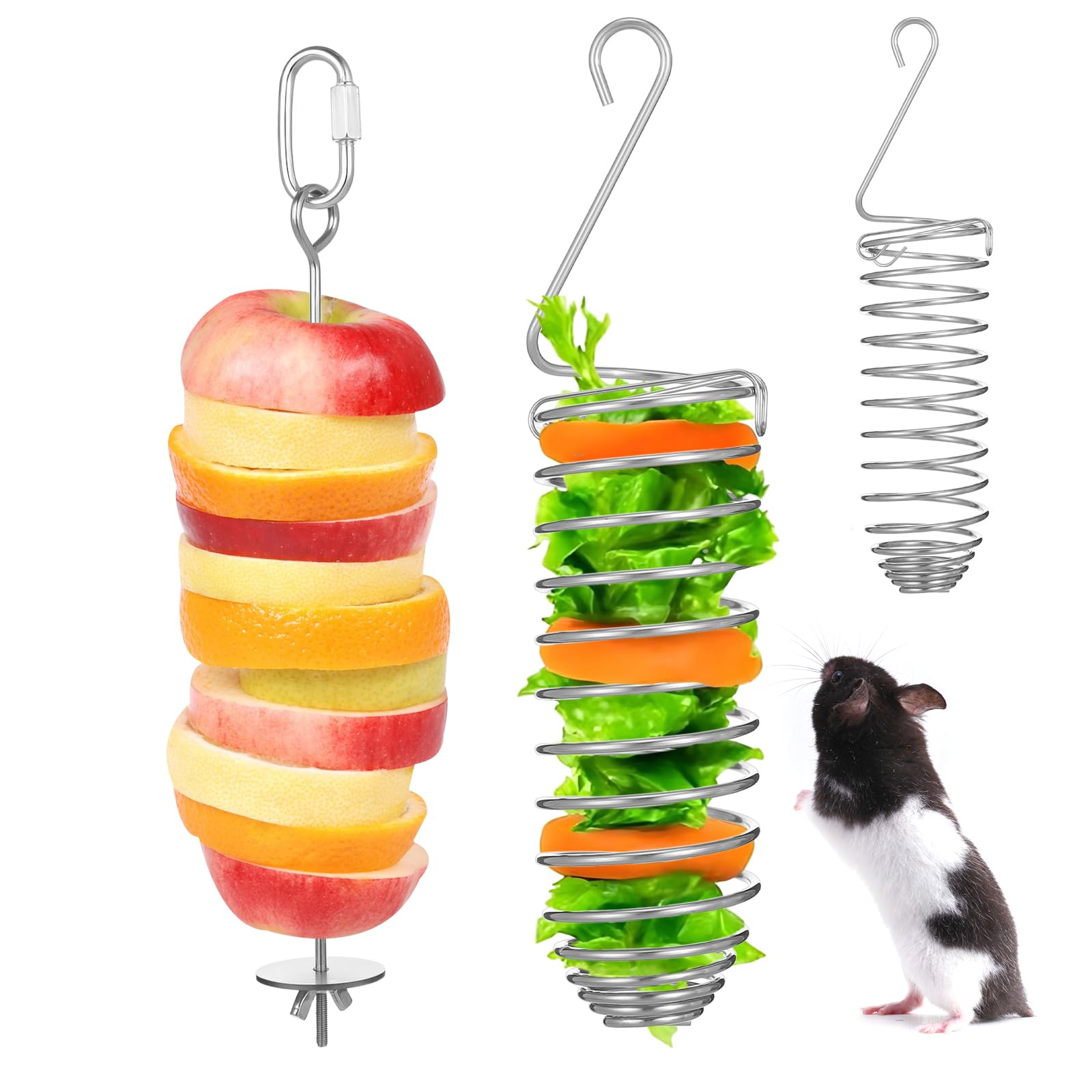 Rat Enrichment Toys Stainless Steel Bird Food Holder Fruit Vegetable Holder Vegetable Skewer Foraging Hanging Feed Tool Slow Feeder Parakeet for Hamster Rodents Bird Parrots 2Pcs