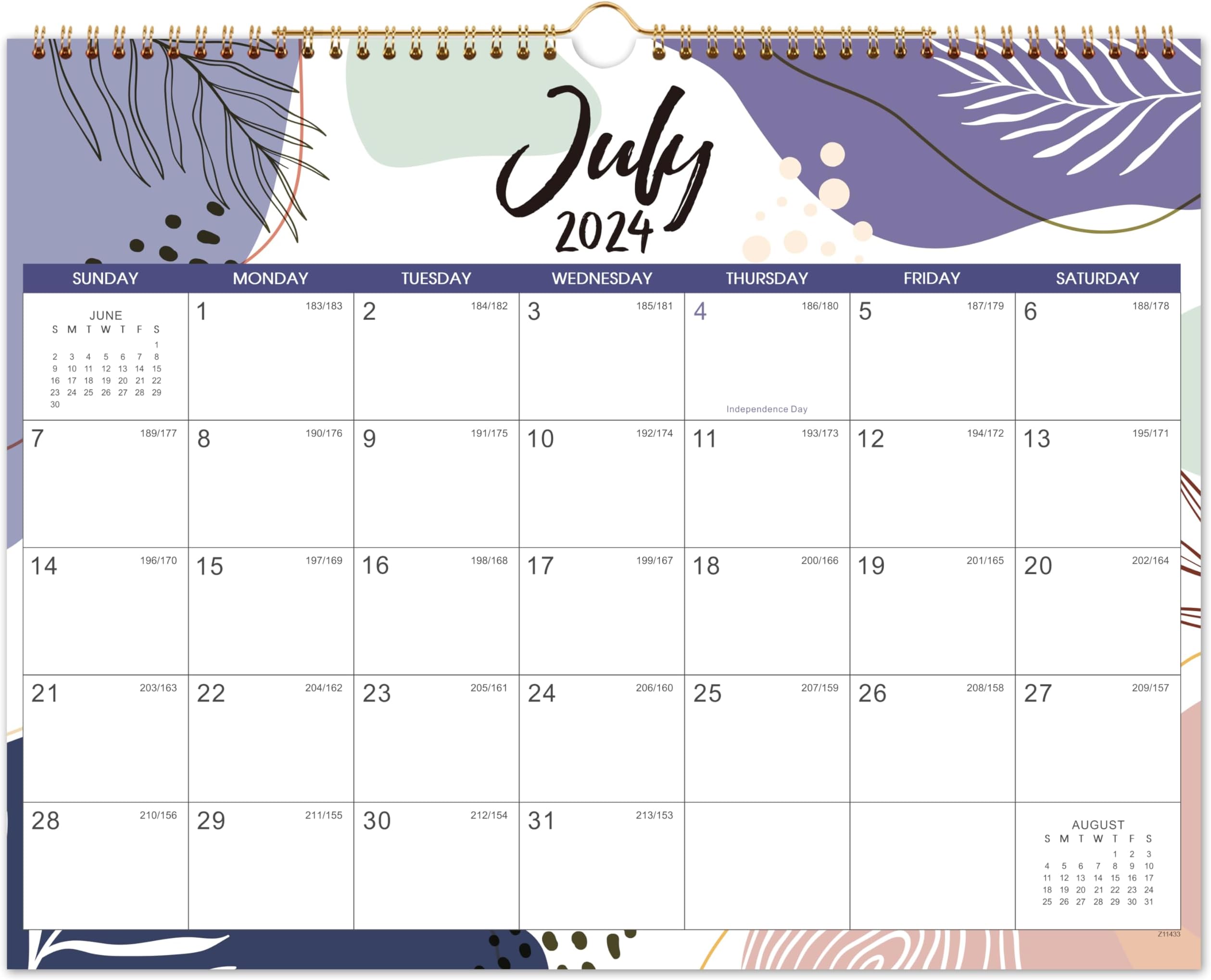 2025 Wall Calendar - Calendar 2025, 18 monthly Calendar, Jul. 2024 - Dec. 2025, 14.6" x 11.5", Large Block with Julian Dates, Twin-Wire Binding, Hanging Hook, Thick paper, Holidays