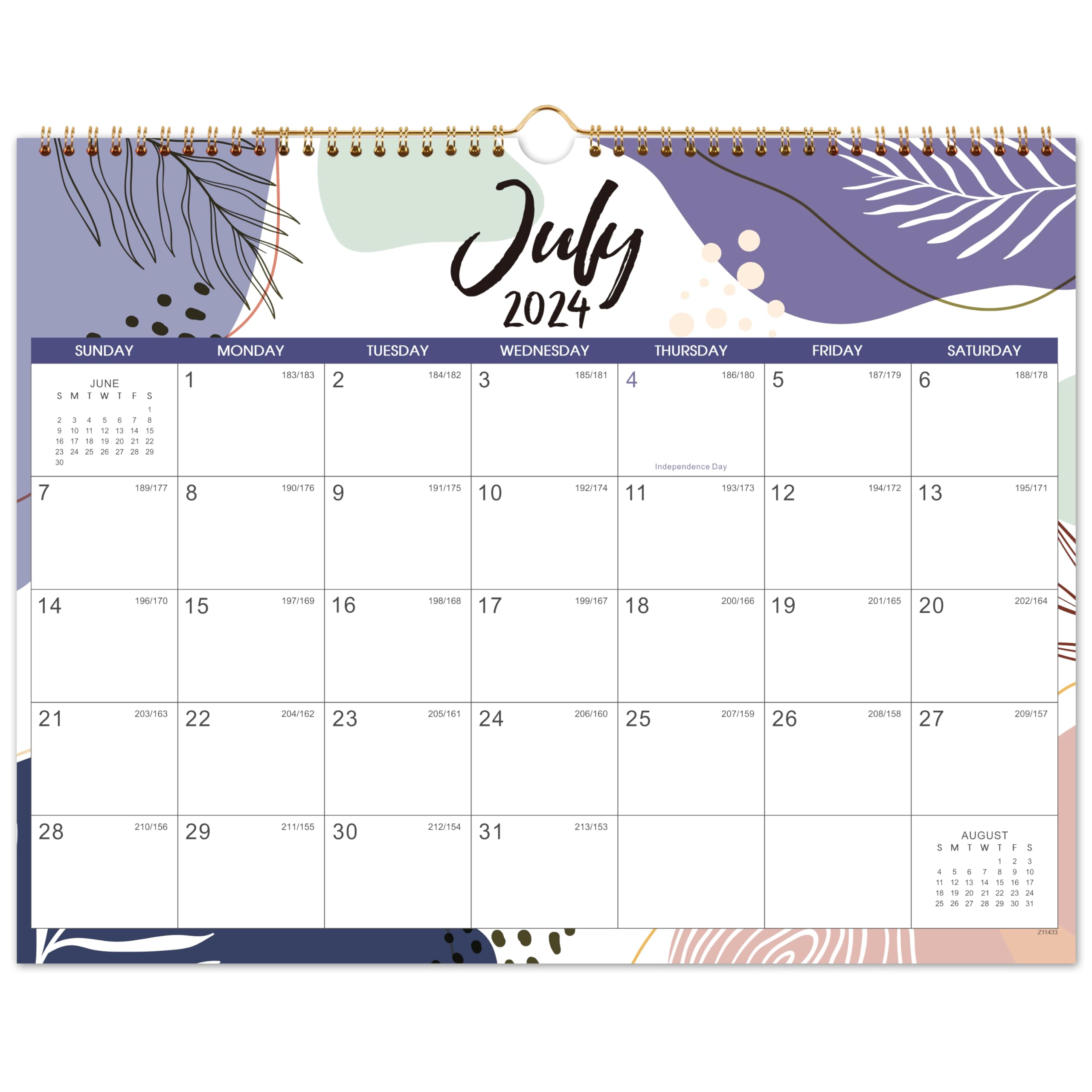2025 Wall Calendar - Calendar 2025, 18 monthly Calendar, Jul. 2024 - Dec. 2025, 14.6" x 11.5", Large Block with Julian Dates, Twin-Wire Binding, Hanging Hook, Thick paper, Holidays