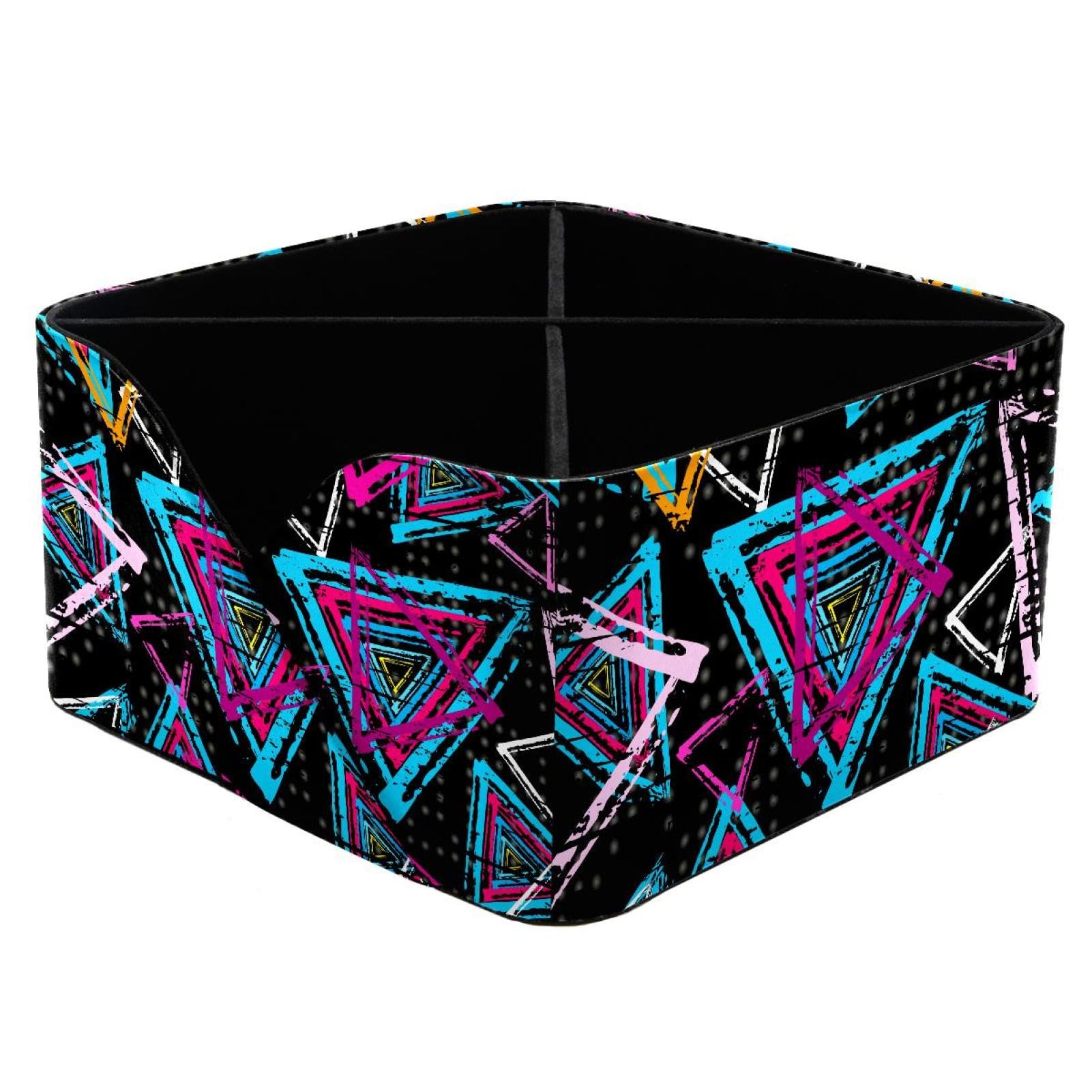 KengjuTesu Grunge Colored Graffiti Geometric Triangle Pattern Desktop Organizer Pen Holder, Rectangular Pencil Cup for Office, Study and Makeup Stations