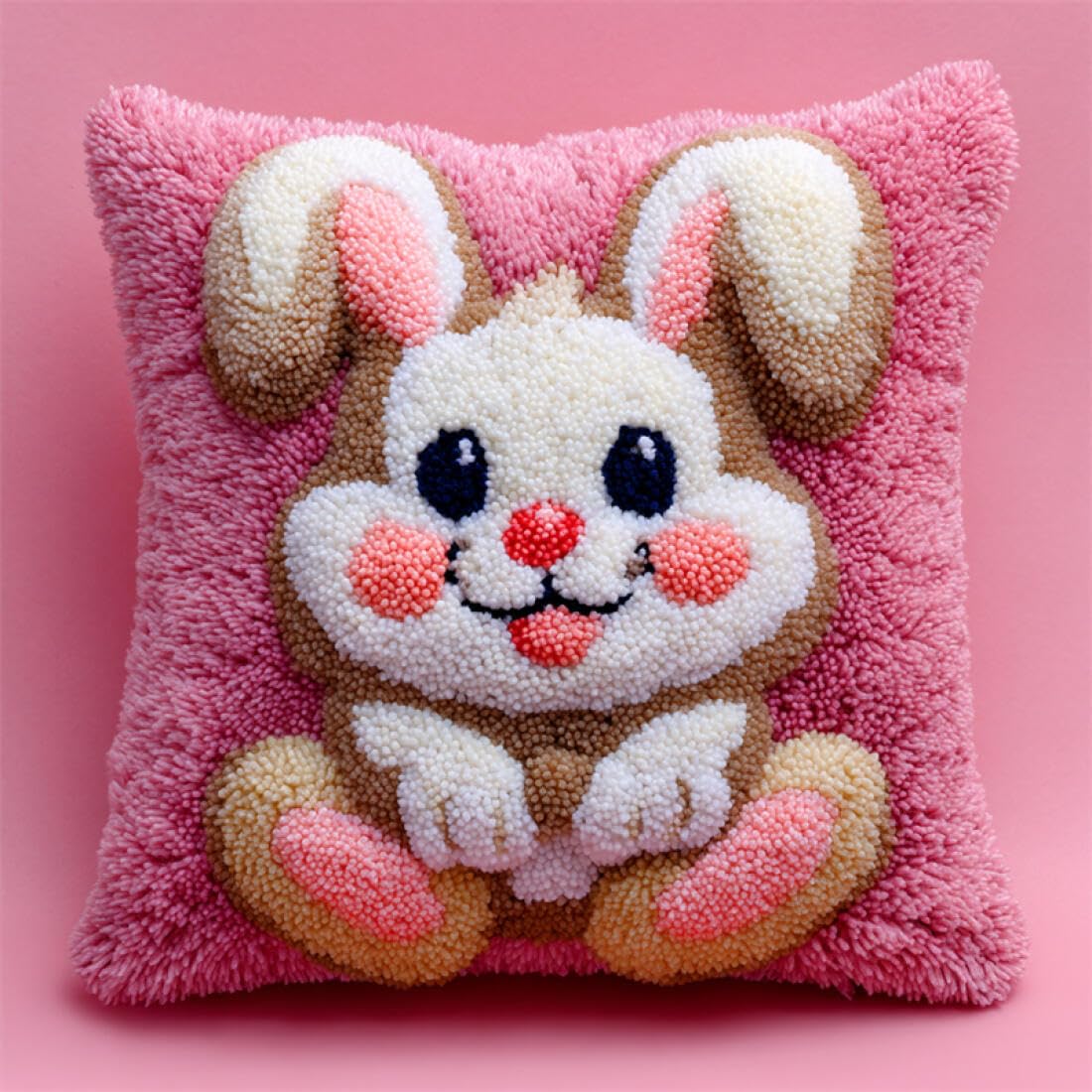 Kitquiver Animal Cushion Making Kit Cartoon Rabbit Cushion Pillow Front Chunky Cross Stitch Kits DIY Embroidery Needlepoint Kit for Home Décor 17x17In