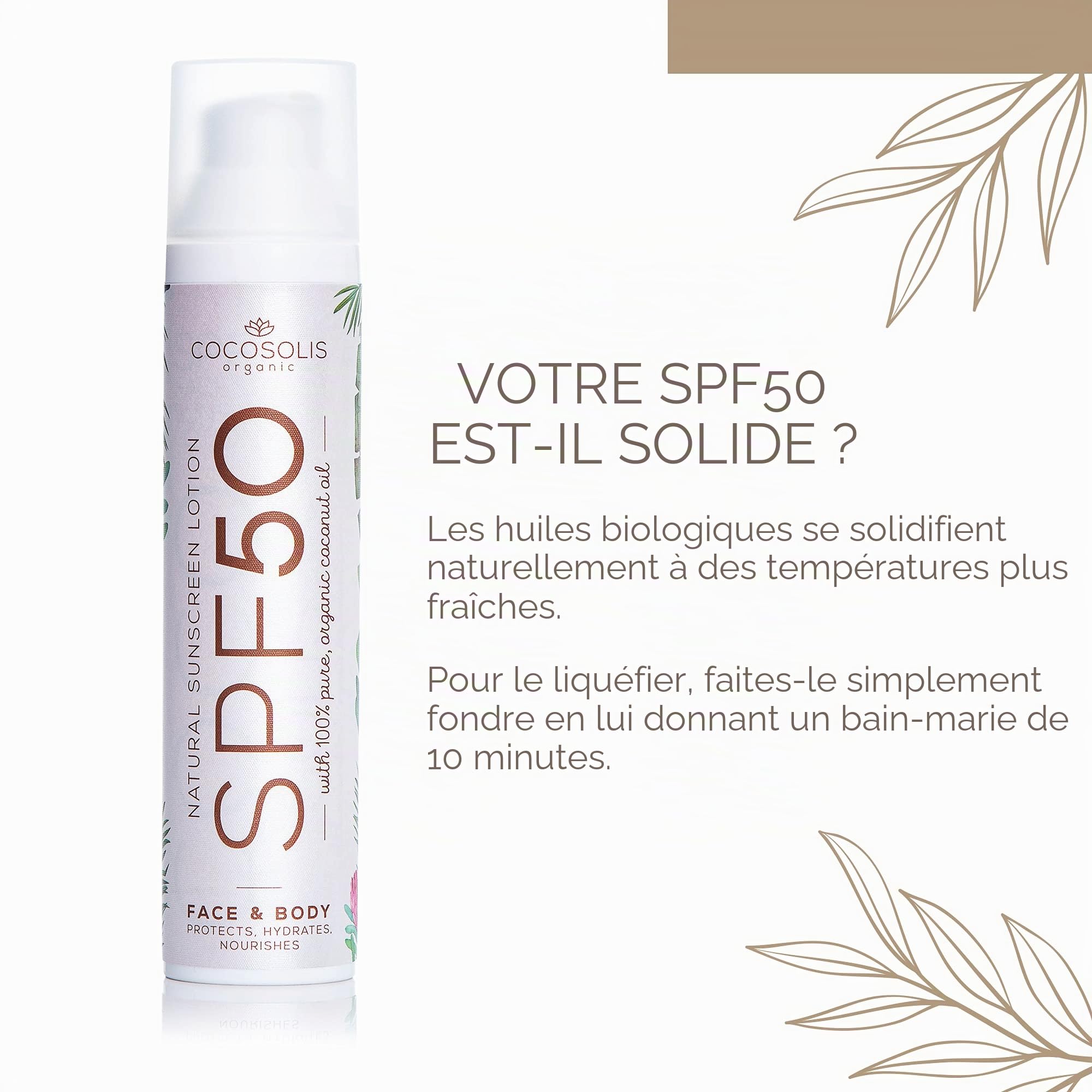 COCOSOLIS Crème solaire SPF 50 hydratante et protection solaire pour tous les types de peau, aux huiles bio | Protection solaire (100 ml)