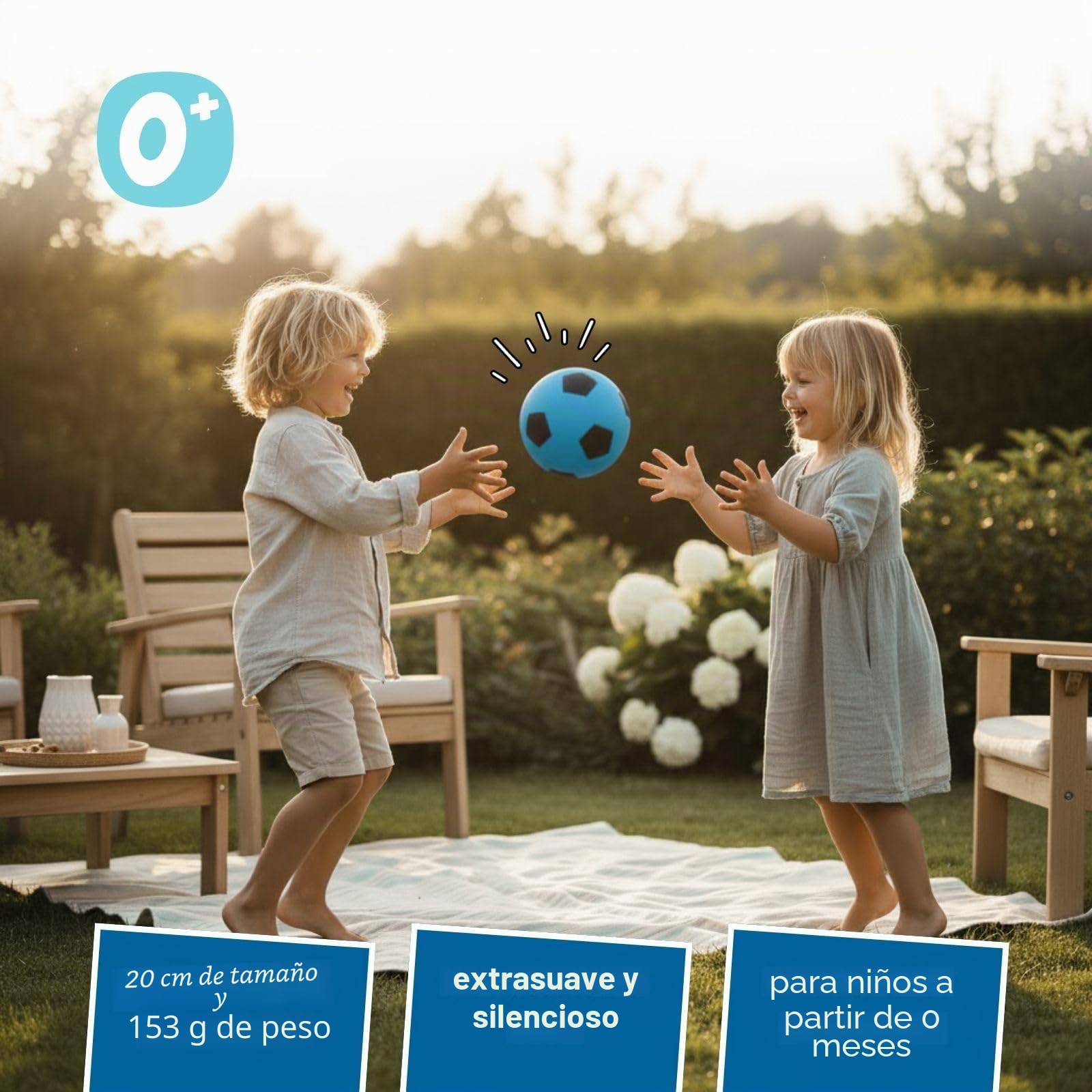 alldoro 63105 Balón de Espuma, con diseño de fútbol, para niños a Partir de 18 Meses, para Interior y Exterior, Azul, 20 cm, 153 g