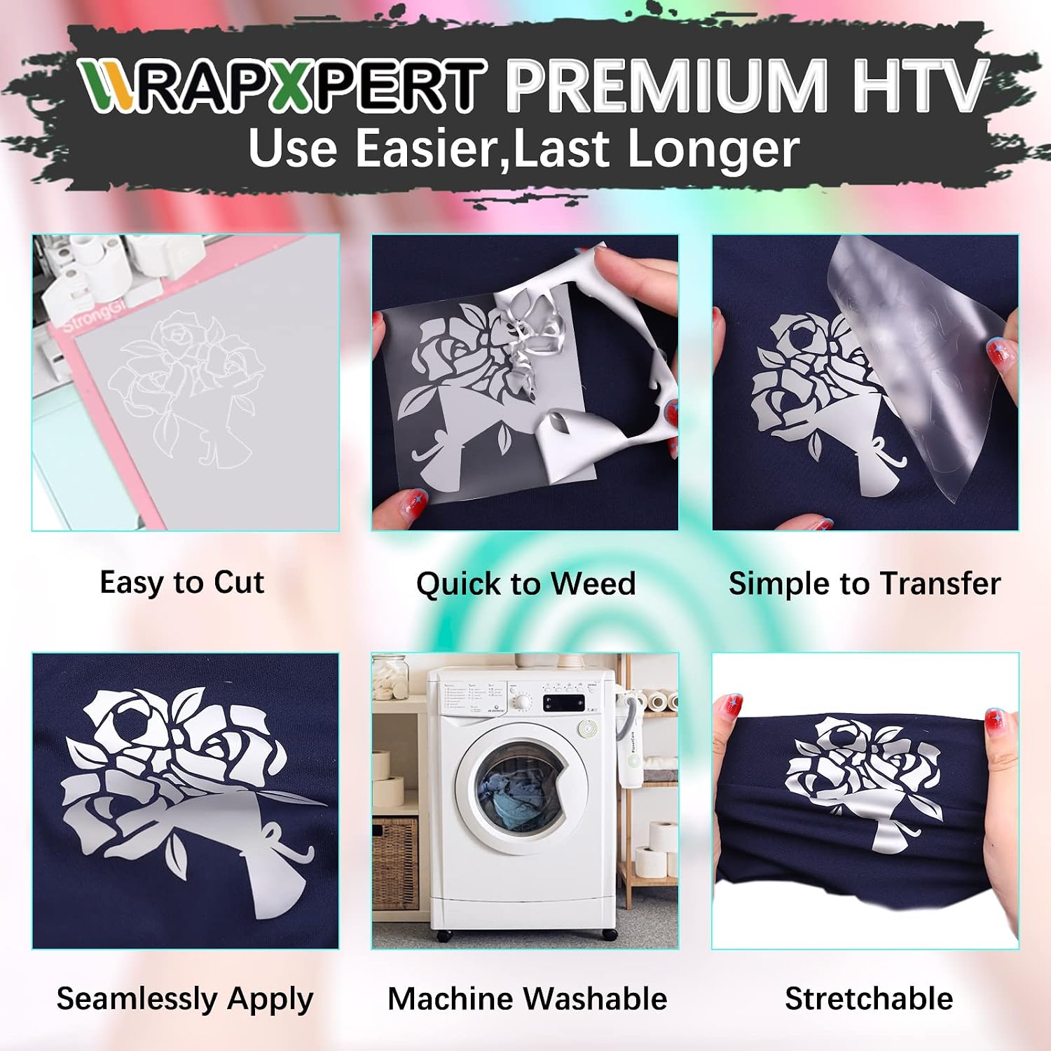 WRAPXPERT Silver HTV Heat Transfer Vinyl Bundle 30-Pack Iron On Vinyl for Tshirts,12"x10"HTV Vinyl Smooth PU Easy to Cut and Weed for Heat Press Machine on Garments