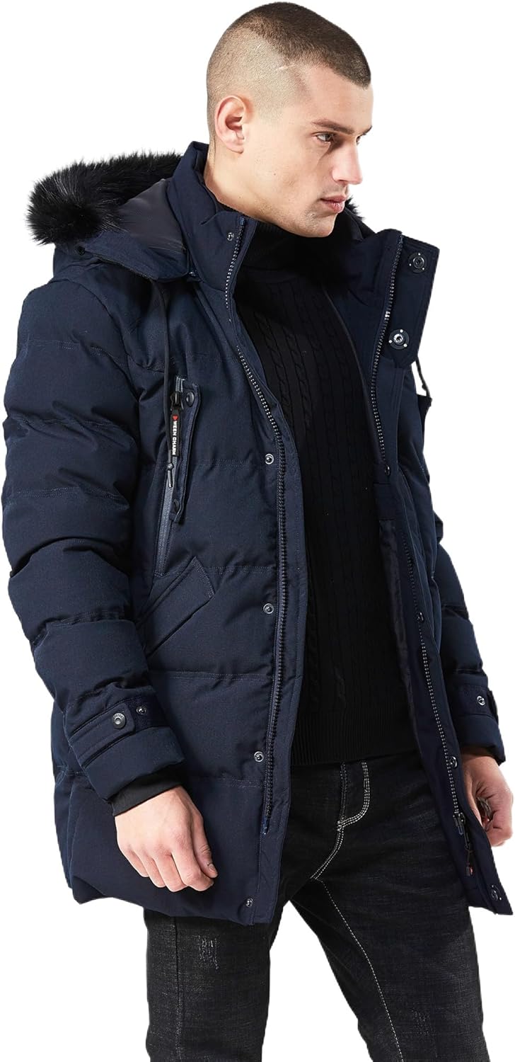 WEEN CHARM Men's Long Winter Parka Jacket Warm Water Resistant Puffer Coat with Removable Faux Fur Hood - Image 2