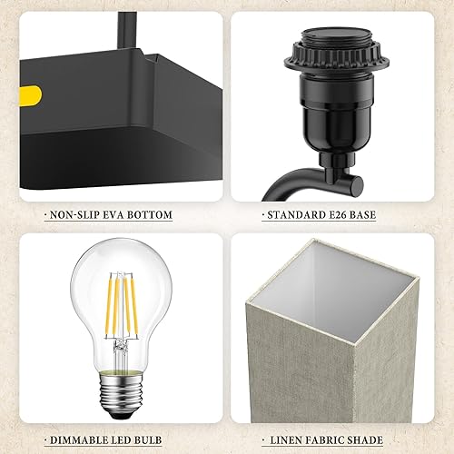 Miniatura 8 de Lámpara de mesita de noche LED regulable con pantalla cuadrada de tela luz de lectura para mesita de noche con certificación UL con soporte de