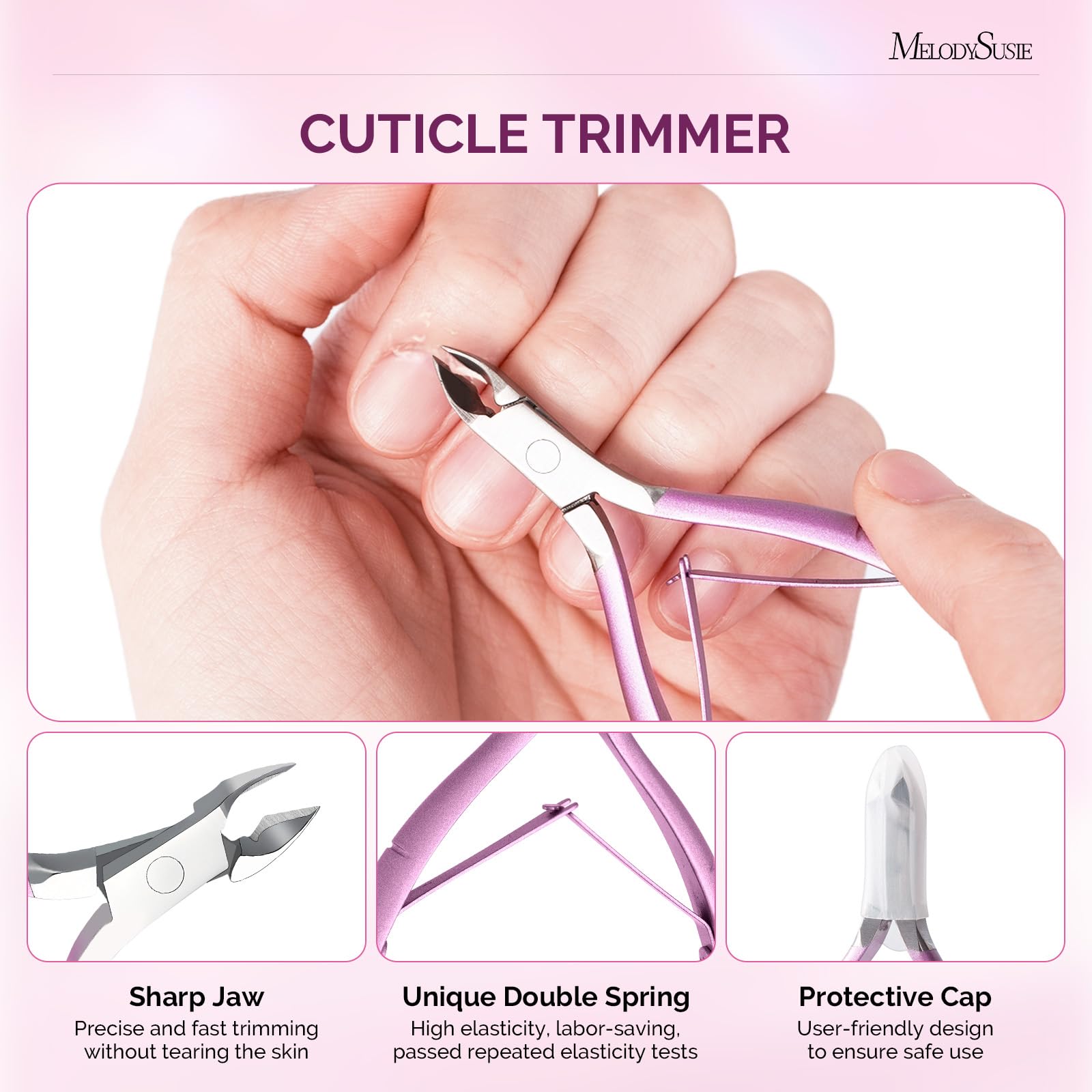 Cortaúñas acrílicas 4 en 1, cortaúñas ajustables de acero inoxidable para puntas de uñas acrílicas, cortador profesional de cutículas, removedor de cutículas, empujador de cutículas, rosa 3