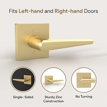 MEGA HANDLES SCHEIN Collection - Reversible Dummy Door Handle 1 Pack + Door Stopper 2IN (Satin Brass)