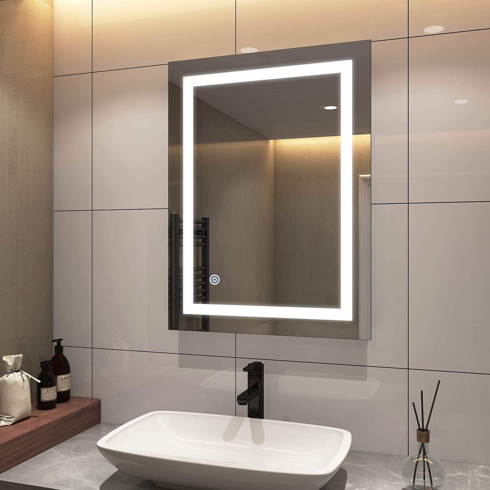 EMKE LED Bathroom Vanity Mirror installed above a sink