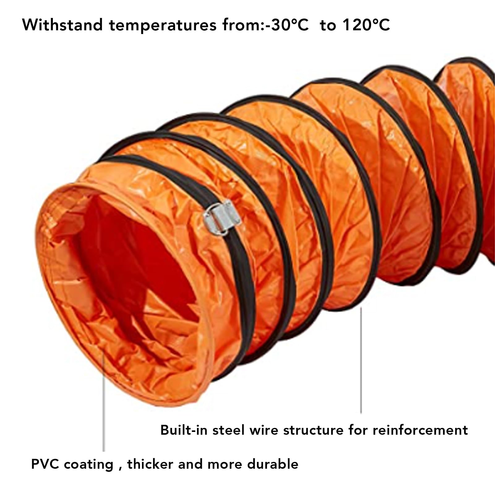 Tuyau Flexible en PVC, 10 Mètres, Compatible avec Ventilateur et Pipeline, pour Usage Industriel