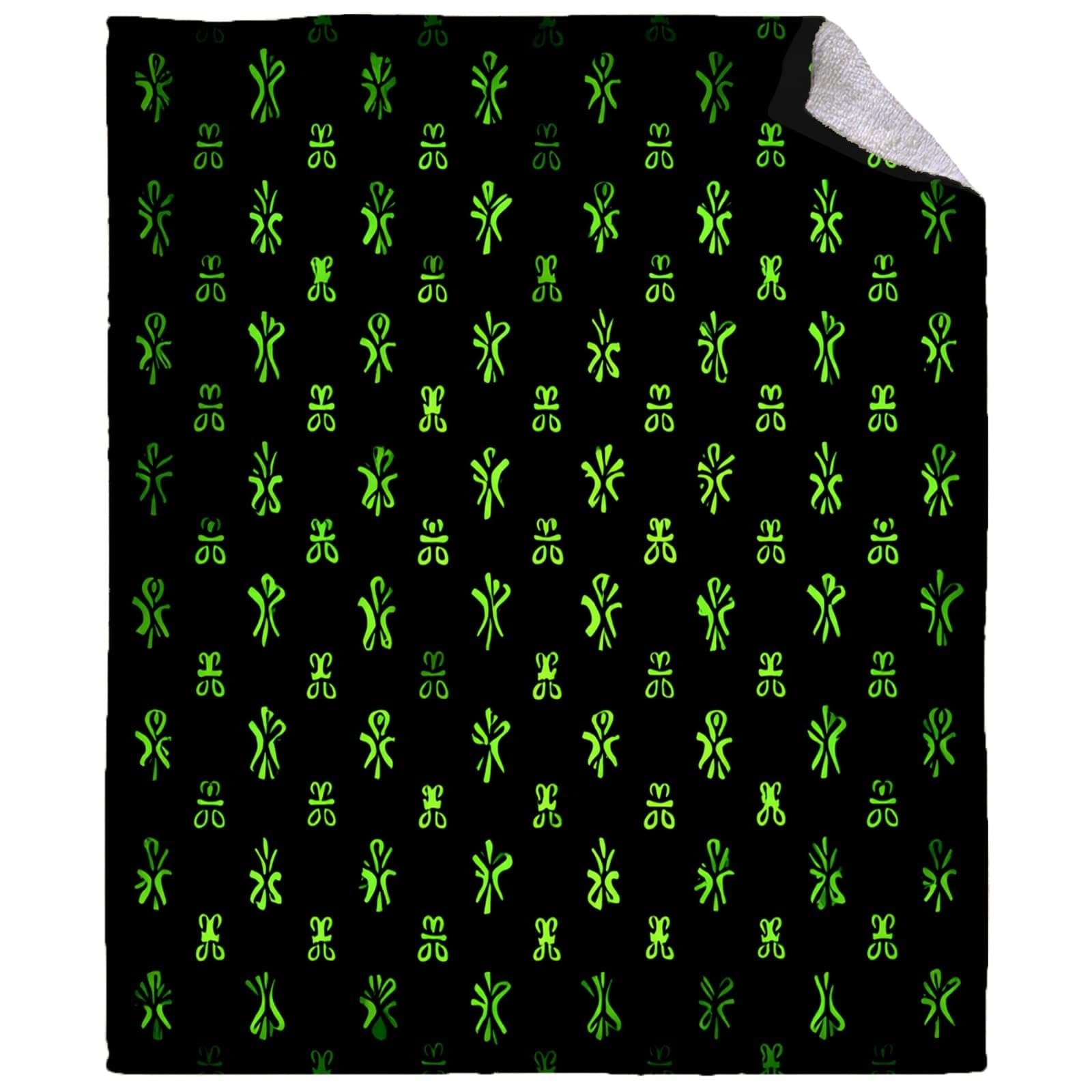 Generico Coperta Plaid di Flanella Sherpa Letto Matrimoniale Rune Misteriose di Fantascienza Copridivano in Microfibra, Verde Coperta Termica per Plaid Divano Copriletto XXL 180x200 cm