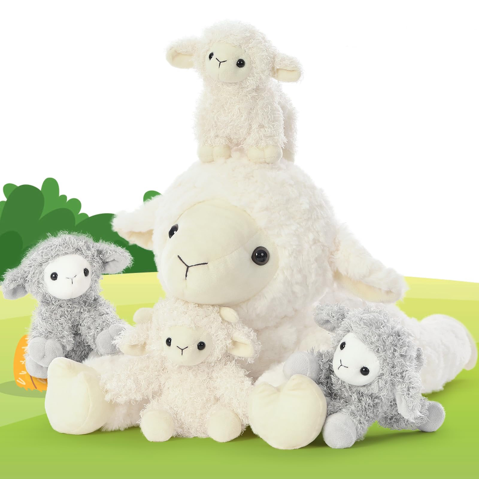 MorisMos Sheep Teddy with Babies inside, Lifelike Cuddly Goat Stuffed Animal Plush Soft Toys, Kawaii for Kids Girls Boys Birthday Party Decoration (50 cm) — view 9