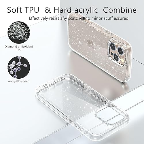 Miniatura 108 de Funda con purpurina diseñada para iPhone 15 Pro Max, con [2 unidades] protector de pantalla y [paquete de 3] protector de lente de cámara brillante