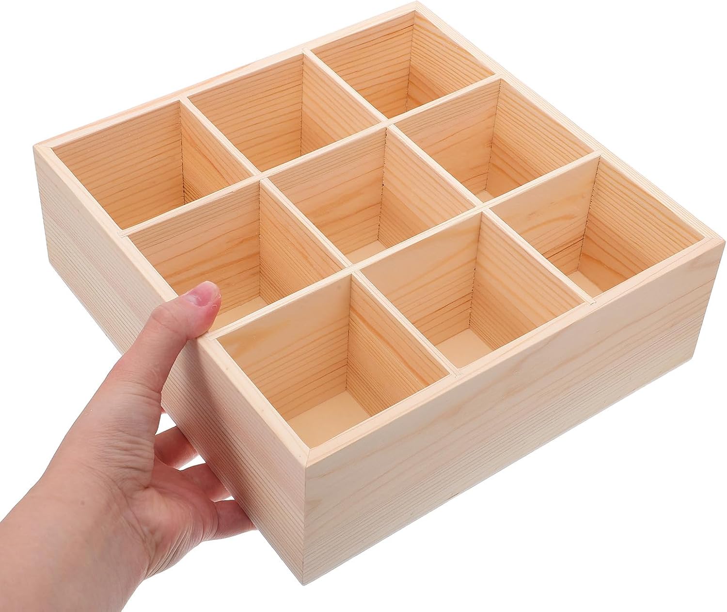 Wooden Drawer Organizer with 9 Compartments, Versatile Multifunctional Storage Box Made of Wood, Adjustable Dividers for Bedroom or Craft Supplies, Desk Organizer Tray for Small