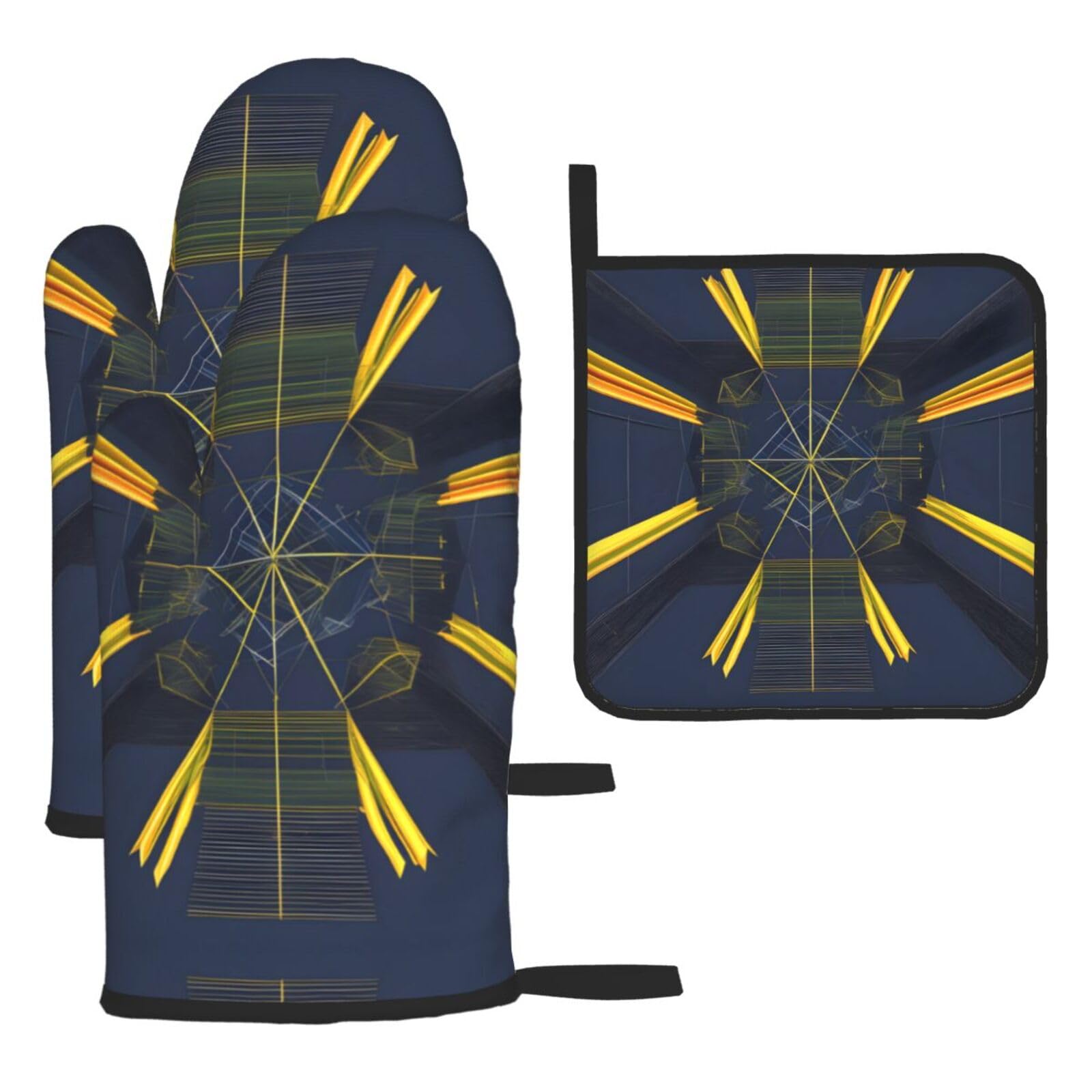 Multidimensional Space Oven mittens and oven mitts three-piece set suitable for oven, grilling, baking, microwave and home cooking.