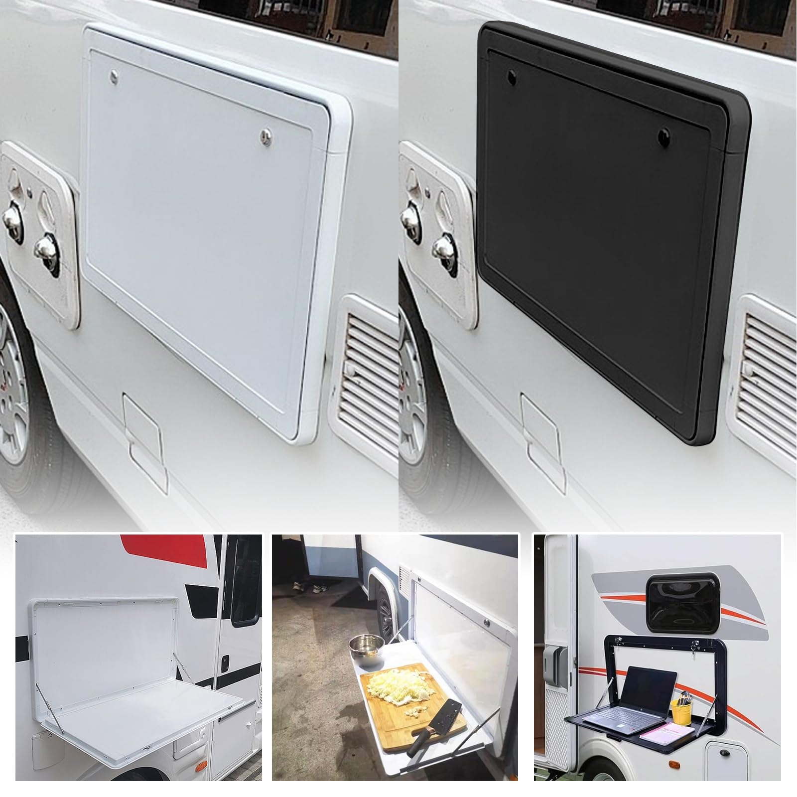 Klapptisch für Wohnmobile, RV-Außen-Esstisch, Klappbarer Wandtisch, Maximale Tragkraft 35 Kg, Seitlich Aufhängbarer Außentisch für Camper und Wohnmobile(Black,50 * 35cm/20''*14'')