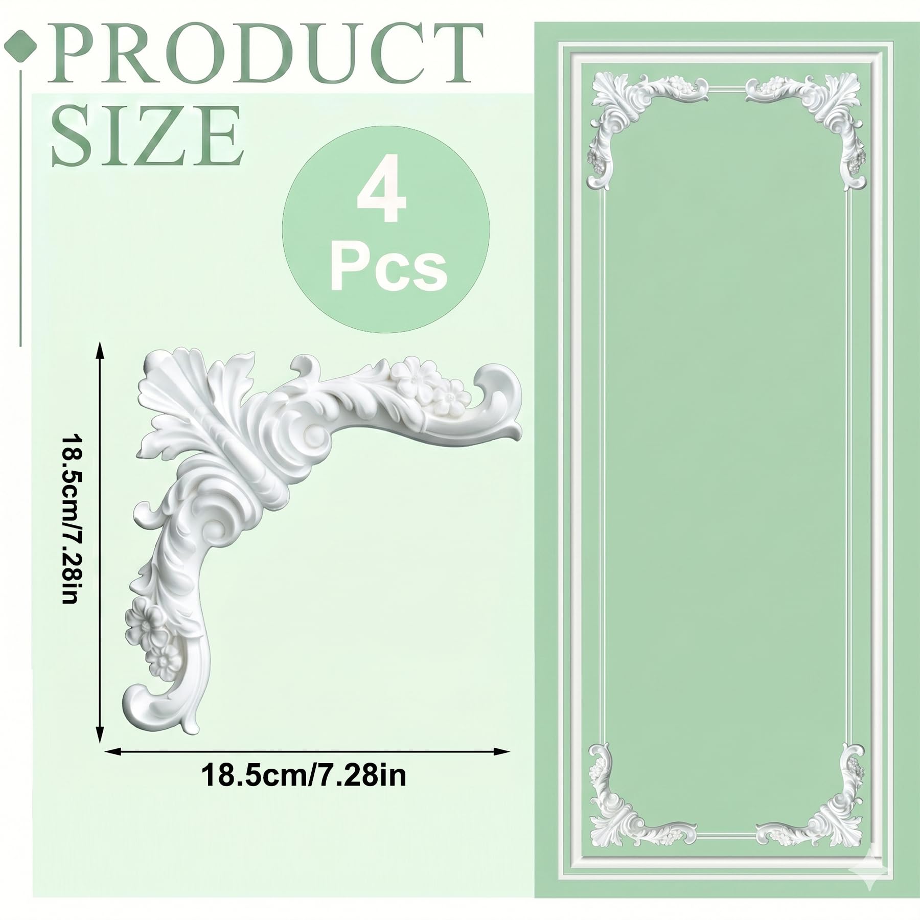 4 PCS Angolari Decorativi per Pareti E Soffitti in PU Modanature Angolari 3D con Decorazioni Floreali Profili Decorativi Verniciabili per Cornici E Angoli Elegante Finitura
