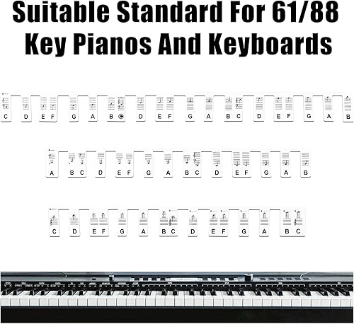 Miniatura 6 de Calcomanías para teclado de piano, calcomanías de teclado, calcomanías extraíbles para notas, 88 teclas, tamaño completo para principiantes y